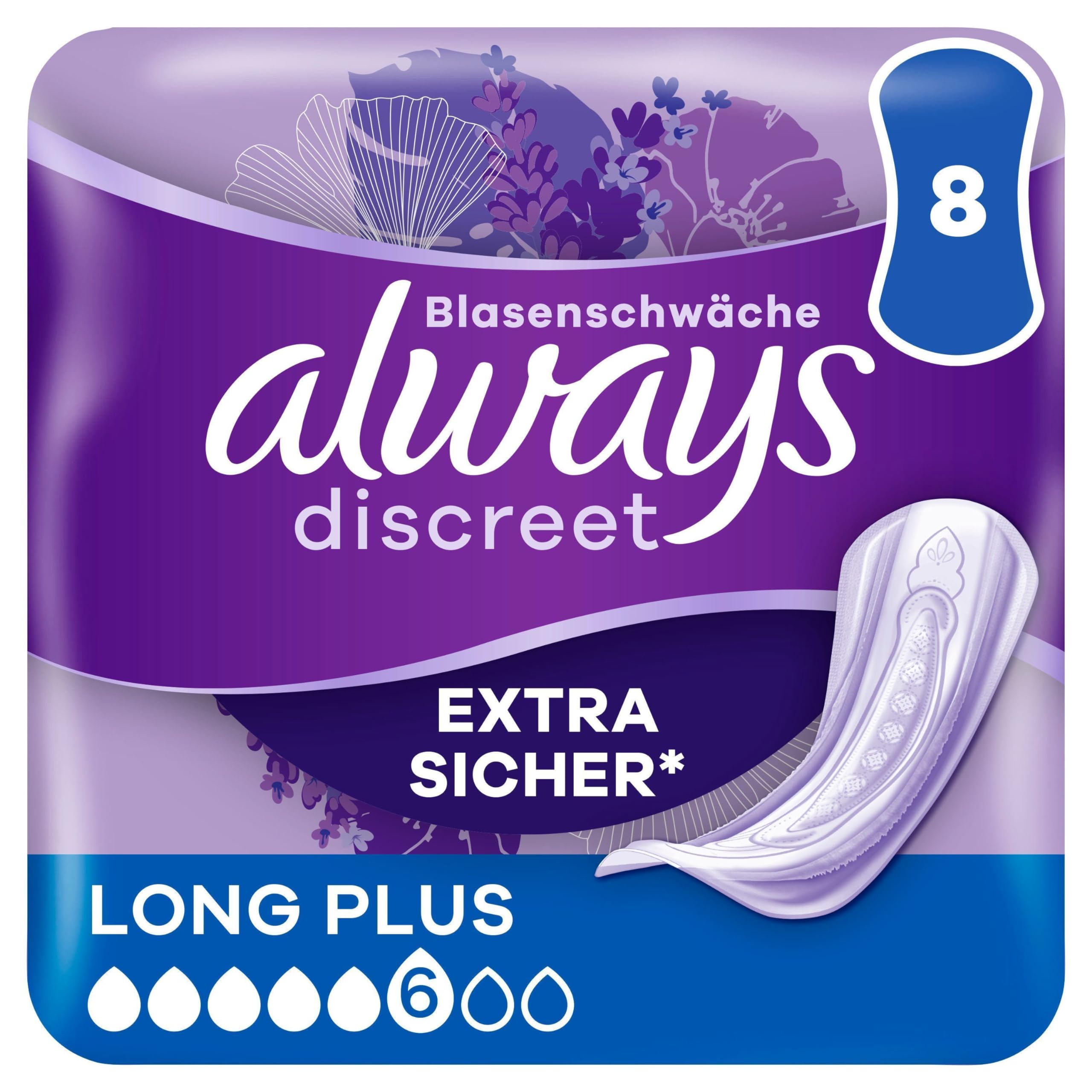 Always Discreet Long Plus Lot de 8 serviettes d'incontinence pour femme