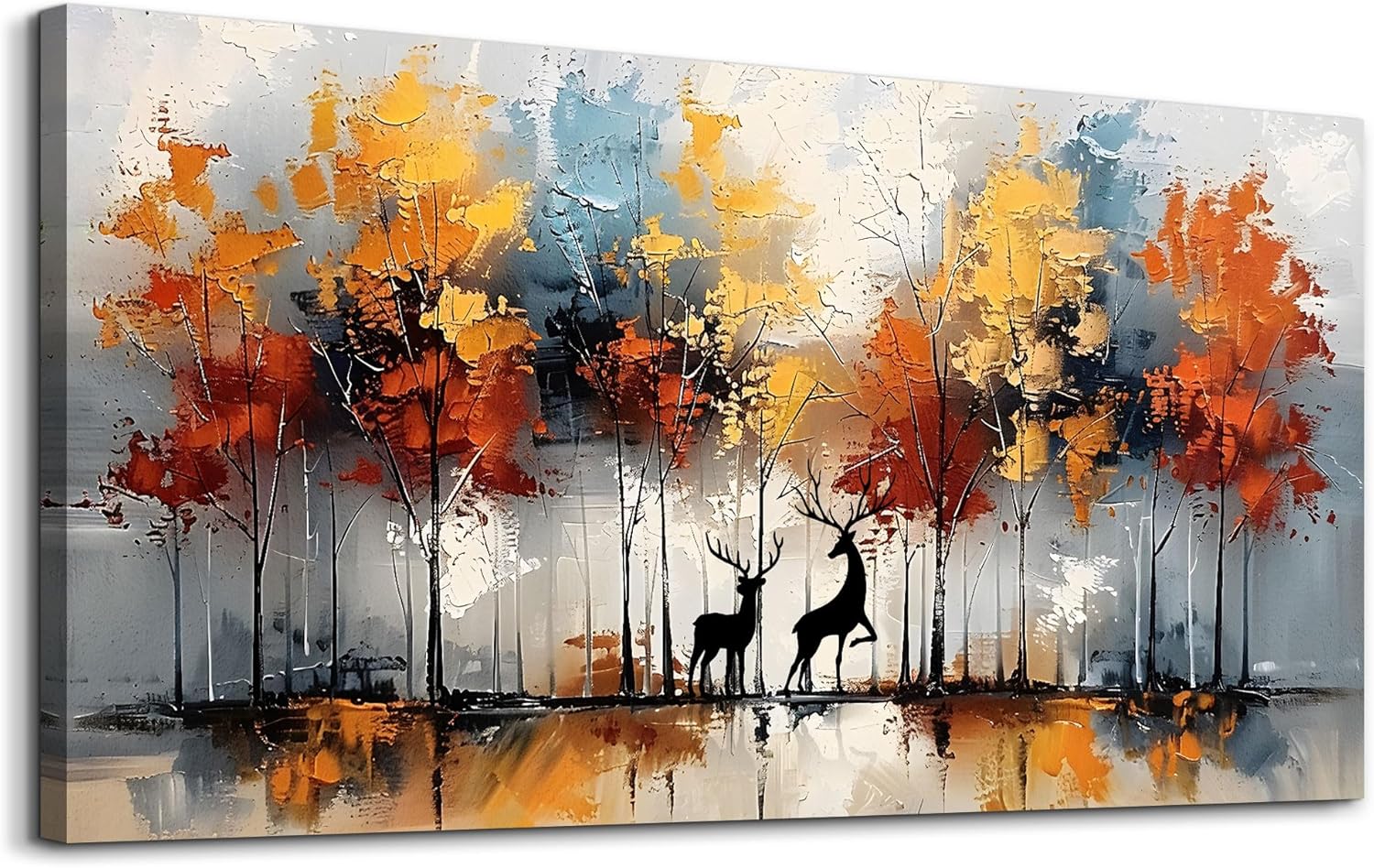 Lapremoly Large Wall Art For Living Room Framed Wall Decor For Bedroom Modern Office Decorations Textured Abstract Wall Pictures Elk Forest Landscape Paintings Canvas Art Prints Home Decor Artwork 24x48inches Elk Forest Landscape Painting