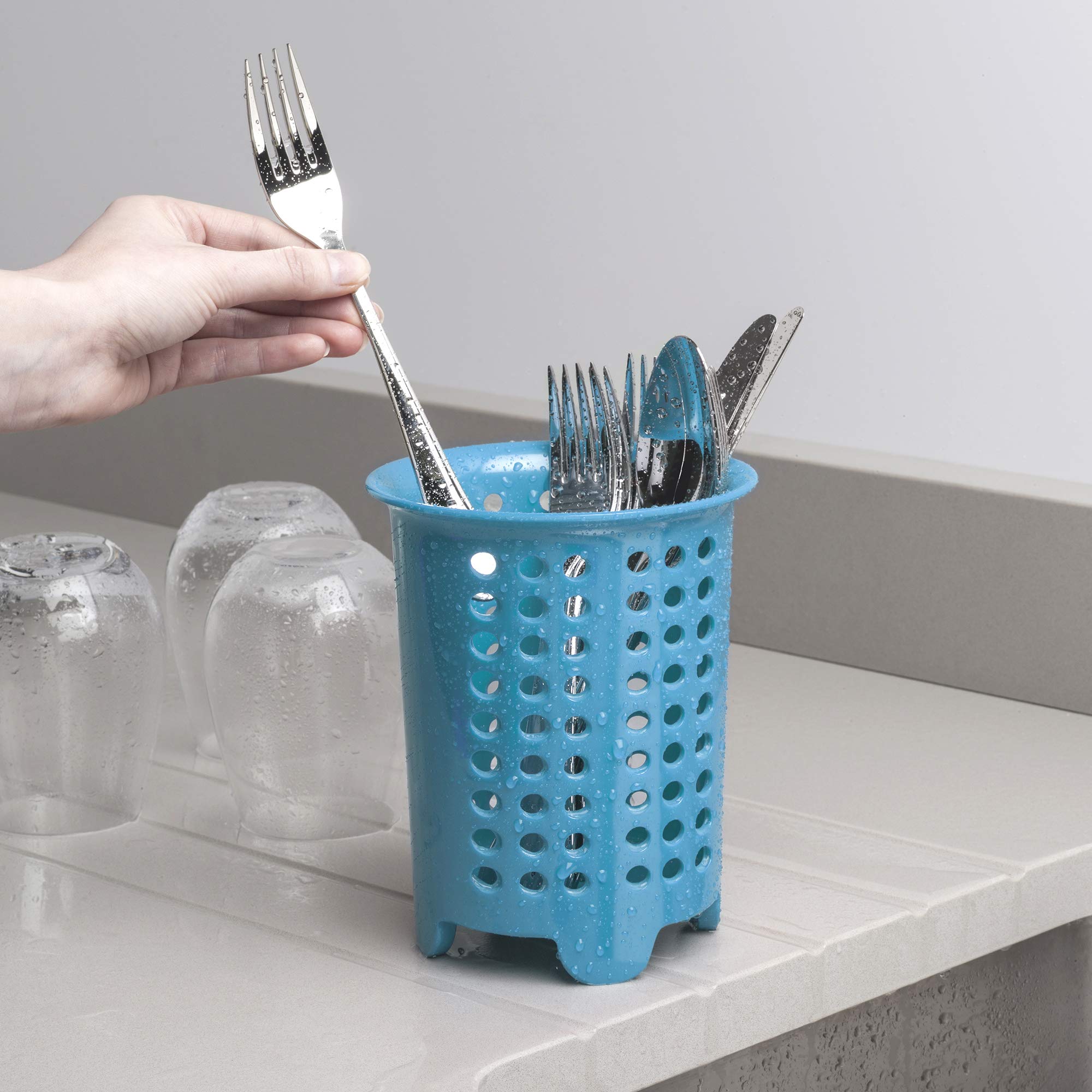 Zeal Melamine Cutlery Drainer Utensil Pot, Kitchen Sink Cutlery Organiser Drying Rack/Storage Sink Cady, Aqua Blue - Image 2