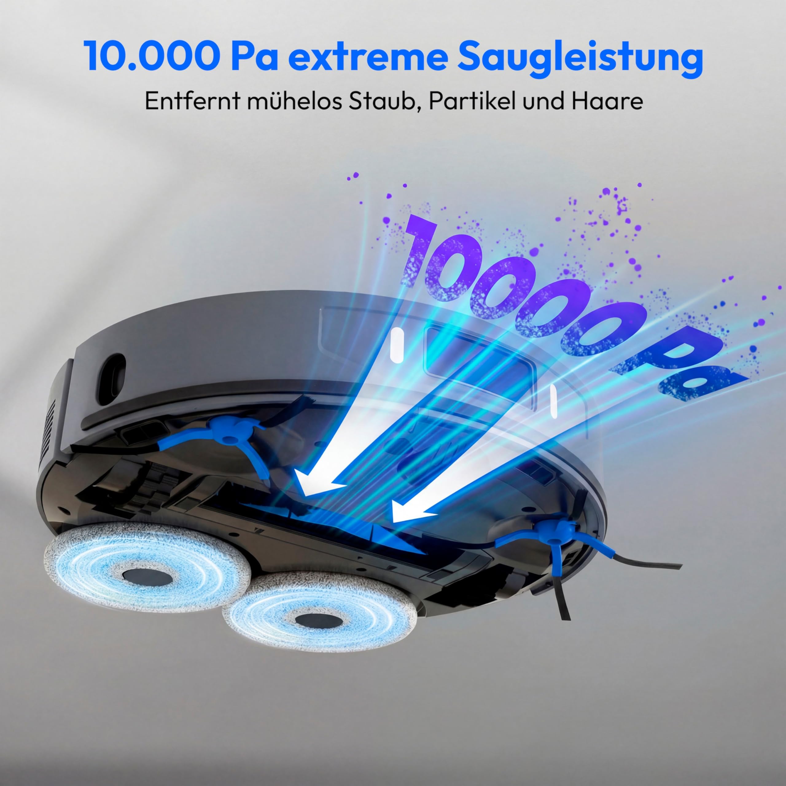 MEDION Saugroboter mit 3-in-1 Absaugstation, Lasernavigation und Wischfunktion X55 SW+ Pro (Starke 10000Pa Saugkraft, 2in1 Roboterstaubsauger, rotierende Wischmopps, Kreuzlinienlaser)