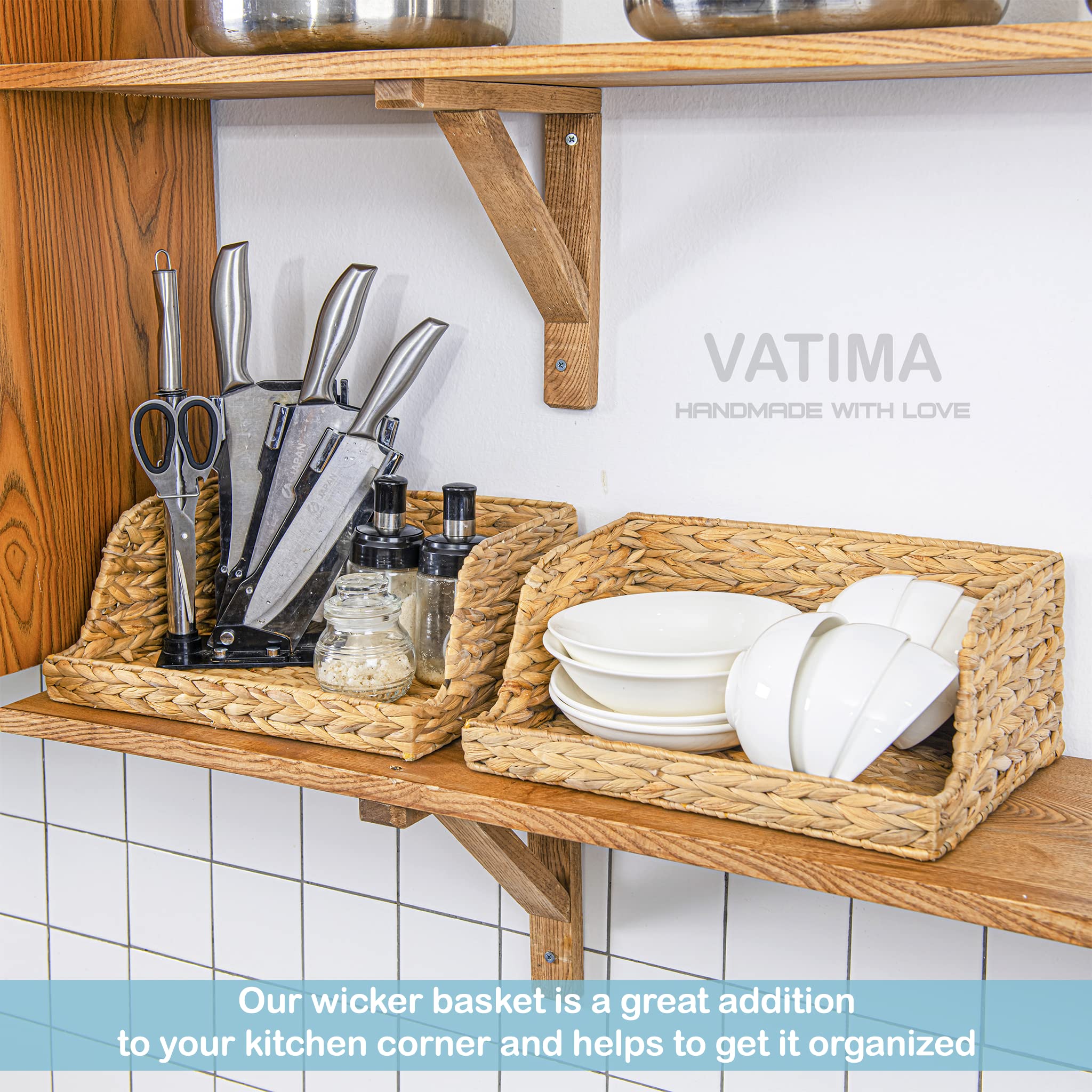 VATIMA Wasserhyazinthe Aufbewahrungskörbe mit großer offener Vorderseite für Küche, dekorativ für Wohnzimmer, 34 x 24,1 x 14 cm, 2 Stück
