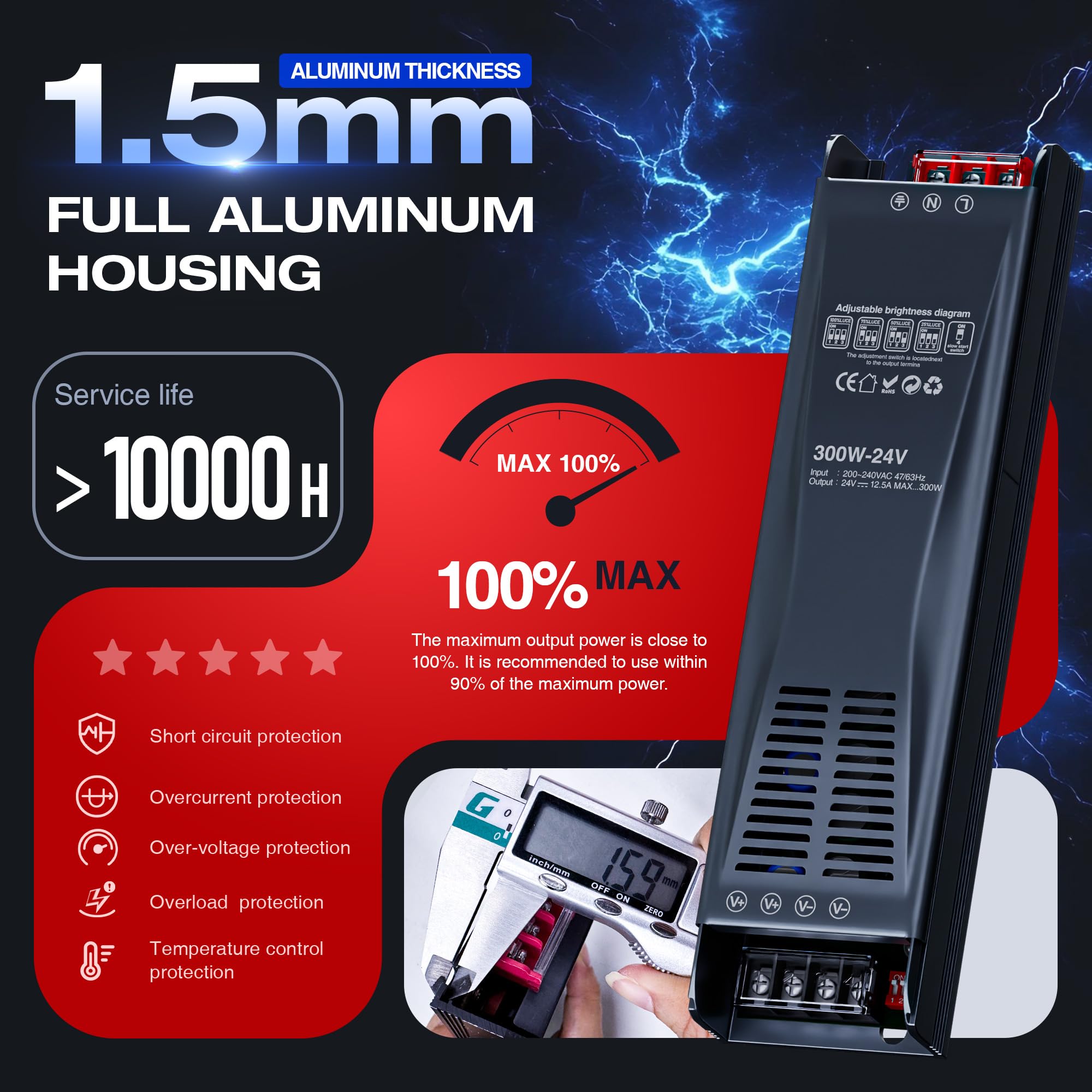 LED Transformador dimmable 24V 300W 12.5A 4pcs 220V a 24V fuente alimentacion para alimentador power supply transformador luces LED driver alimentación conector seguro