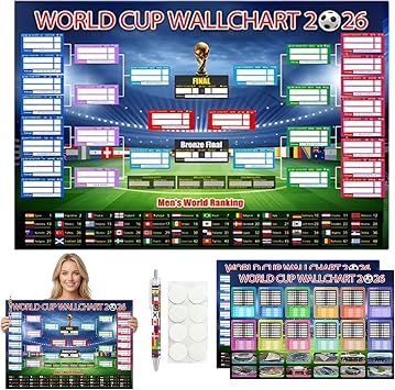 QiiWuic World Cup Wall Chart 2026, 87 58cm Interactive Foldable Poster and Handwritten Pen, World Cup 2026 Football Match Schedule Chart, Ideal for Football Enthusiasts and Sports Bar Displays