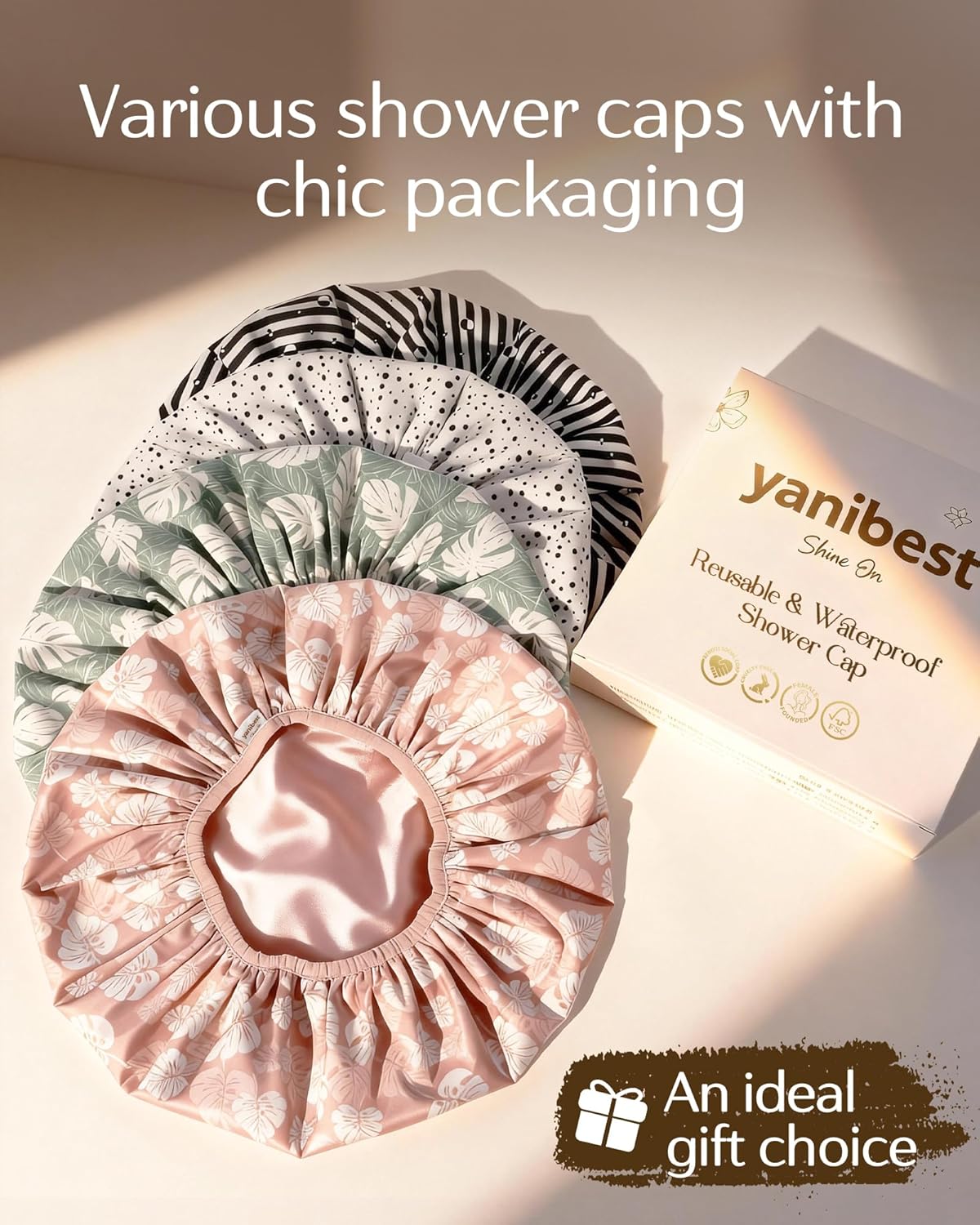 Yanibest Shower Cap for Women - Hair Satin Bonnet Shower Cap for Women Waterproof Large Double Layer Reusable Adjustable for Braids Long Hair - Image 7