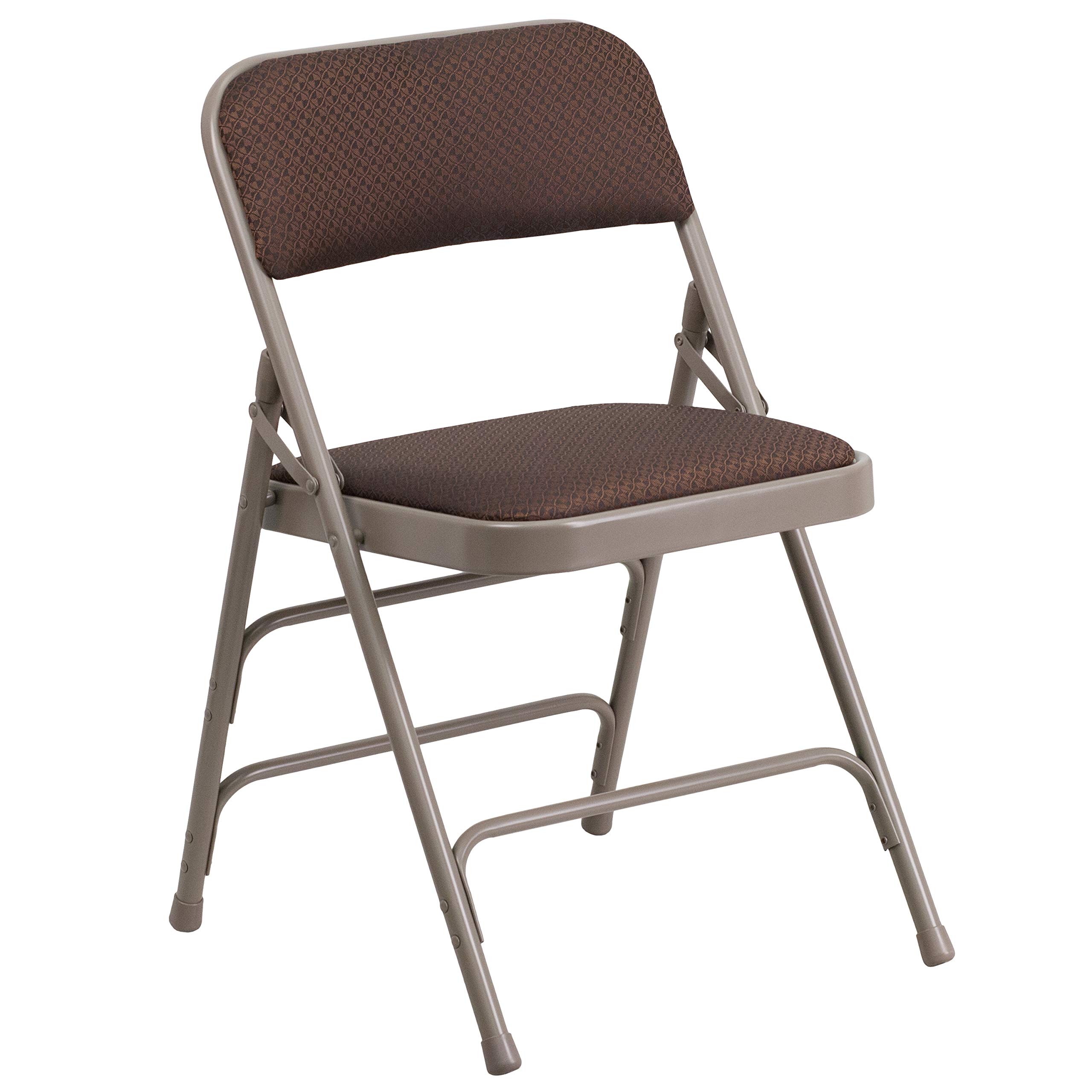 flash furniture hercules series curved triple braced & double hinged brown patterned fabric metal folding chair