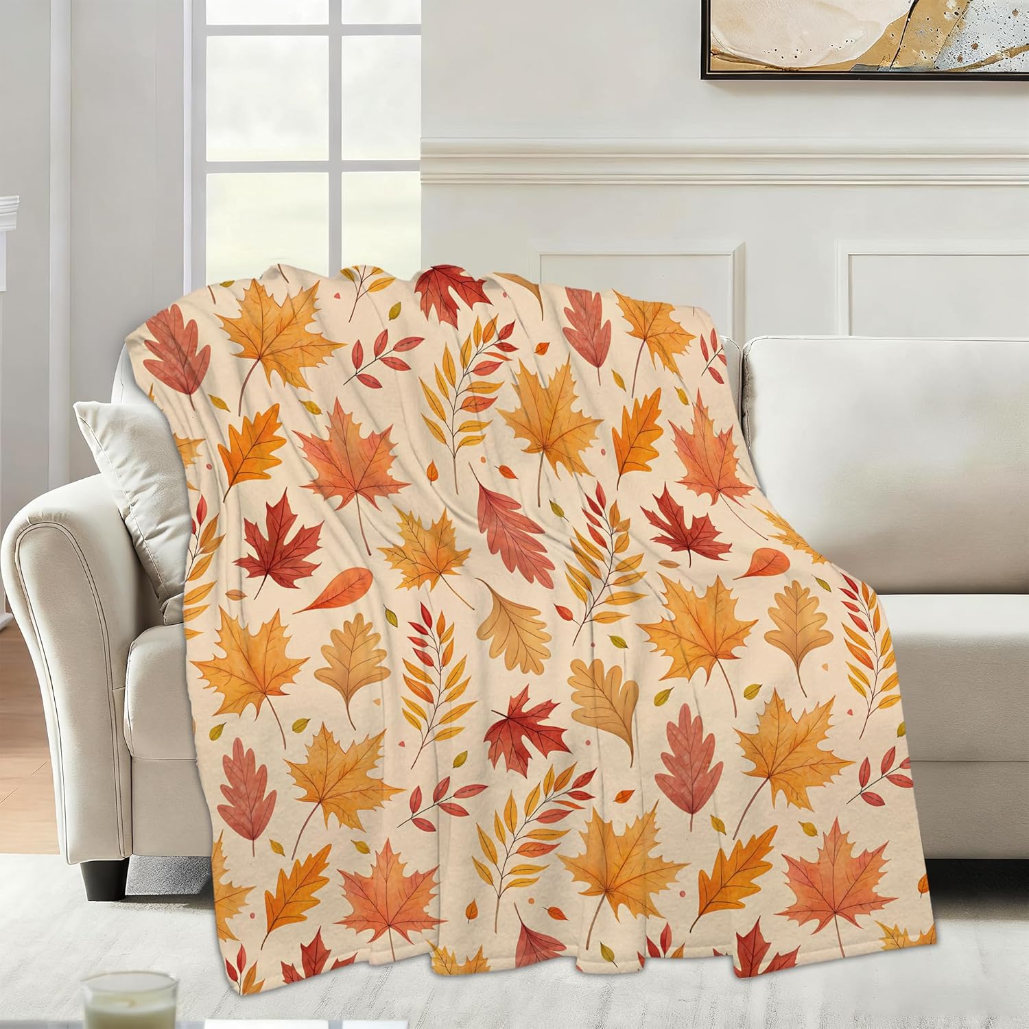 Fall Leaf Throw Blanket for Couch Home Decoration,Autumn Thanksgiving Cozy Fluffy Blanket,Decorative Flannel Fleece Fall Throw for Sofa Living Room Travel,Camping,Naps,Reading50 X 60 Inch - Image 5