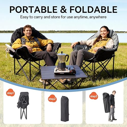 Miniatura 8 de Silla de campamento con calefacción de gran tamaño, silla plegable con calefacción para el respaldo y el asiento, soporte resistente de 400 libras,