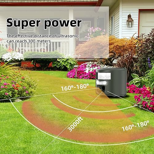 Miniatura 4 de Repelente ultrasónico de animales, repelente de pájaros silencioso ajustable con sensor de movimiento, luz intermitente y alarma de seguridad,