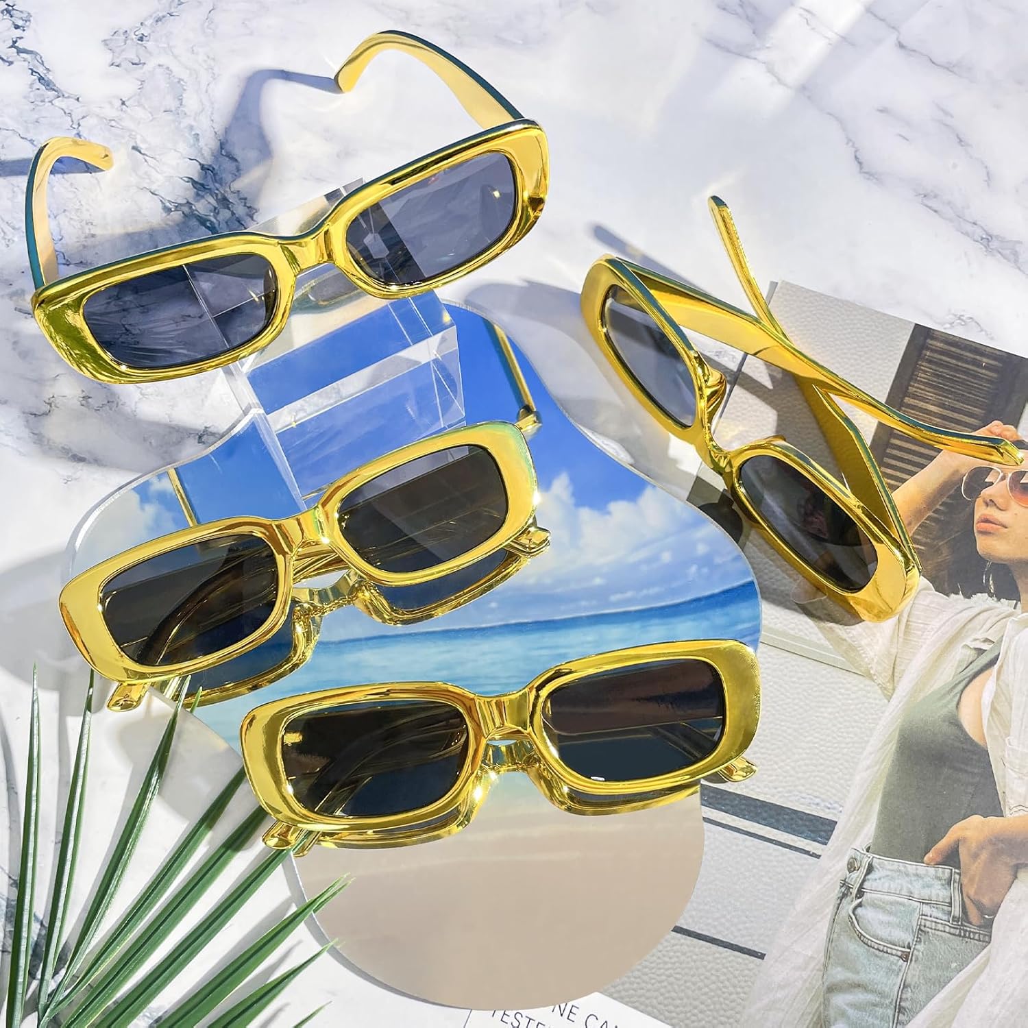 Pibupibu 8 Pack Square/Rectangle Metallic Gold Party Favor Supplies Unisex Sunglasses, UV400 Protection - Image 3