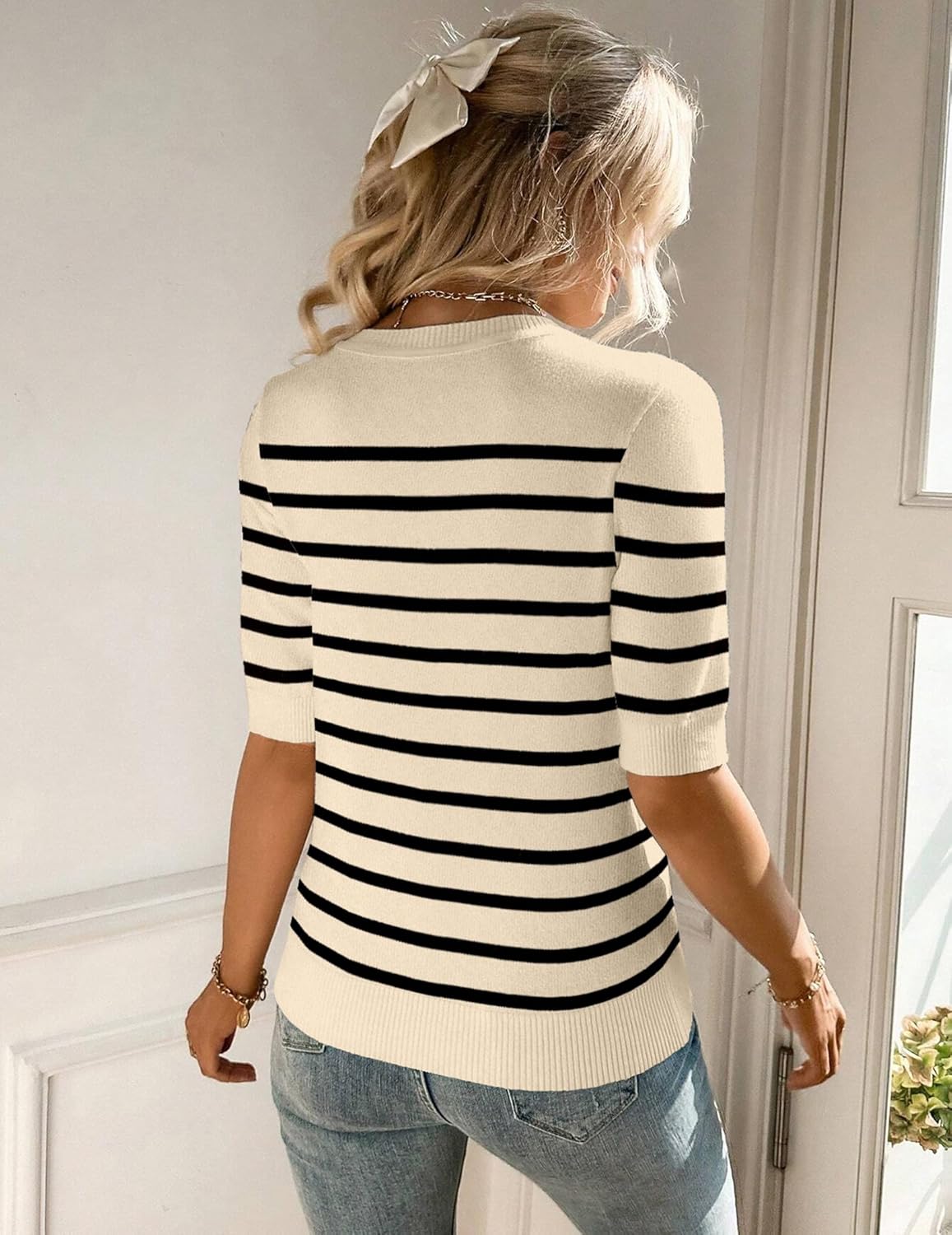 Zeagoo Women Short Sleeve Sweater Summer Crew Neck Dressy Casual Soft Knit Pullover Tops Trendy - Image 4