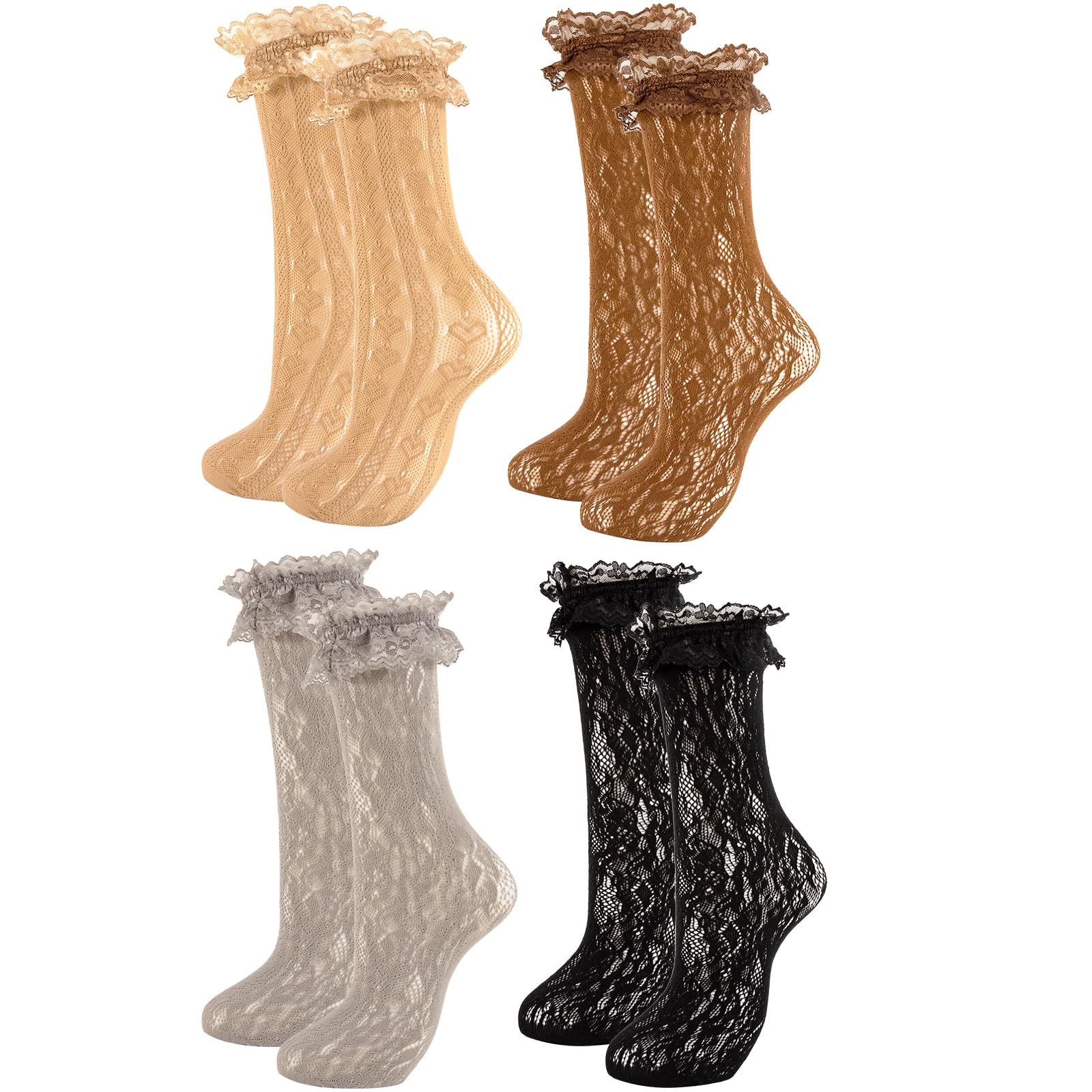 Womens Lace Ankle Socks Ruffle Frilly Socks,Mesh Lace Trim Lolita Sock,Cute Mesh Frilly Dress Sock for Women