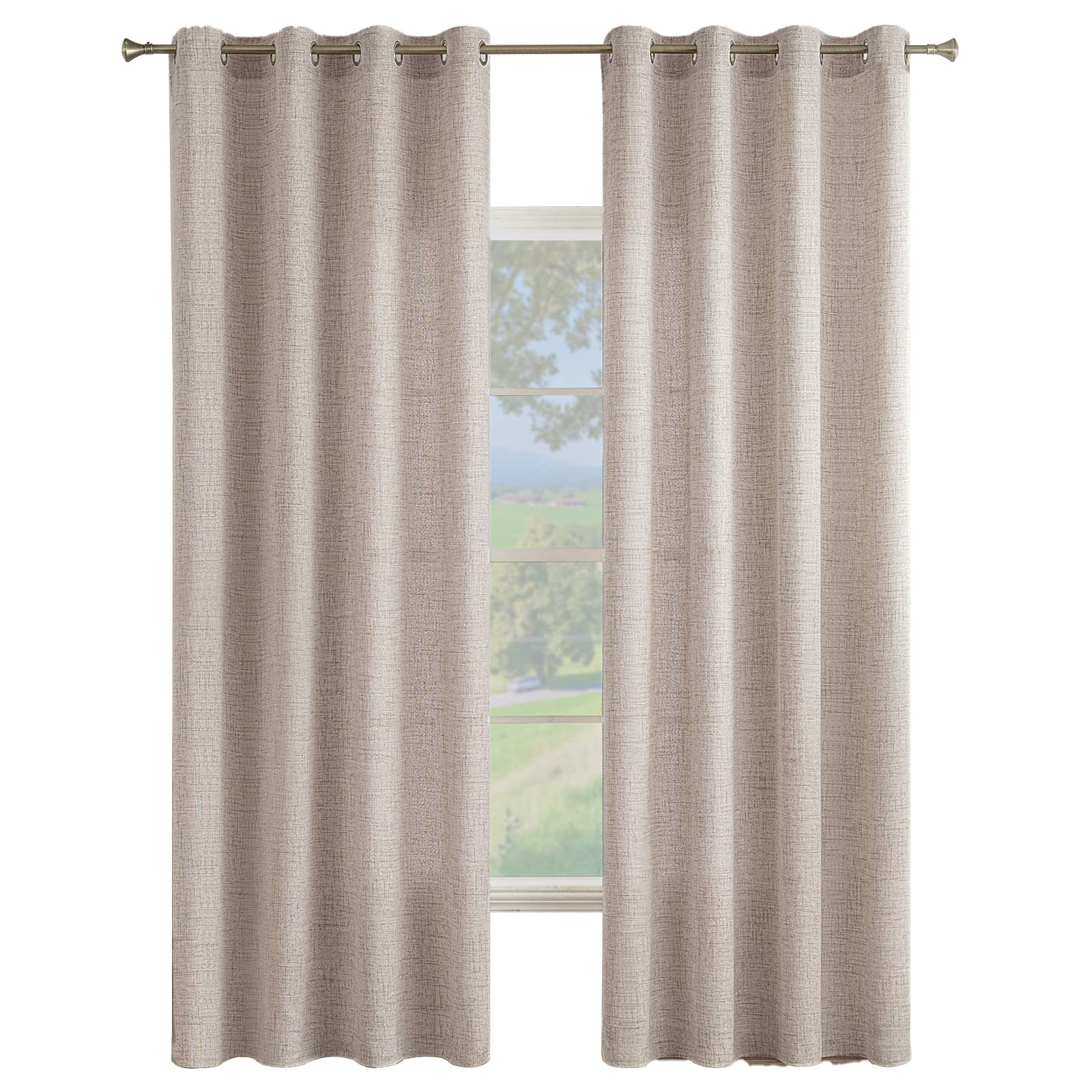 MIULEE Vorhänge Gardinen Ösenvorhang Leinenoptik 2er Set Khaki 140x225cm | Wohnzimmer Leinen Vorhang Boho Gardine mit Ösen Semi-transparent Leinenvorhang Curtains