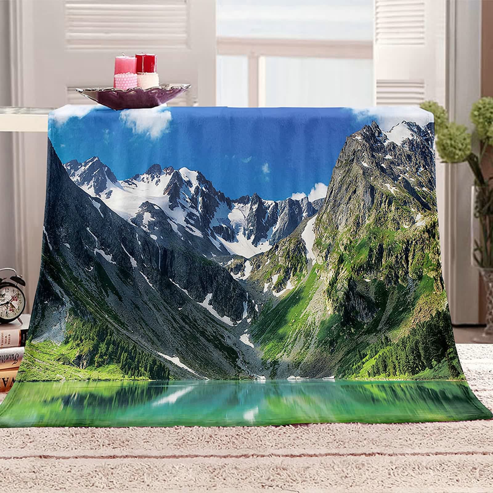 Aeici Couverture Polaire, Couverture Enfant Polaire Couverture 150x200 cm Montagne Neige Lac Couverture Canapé Cadeau pour Adultes et Enfants