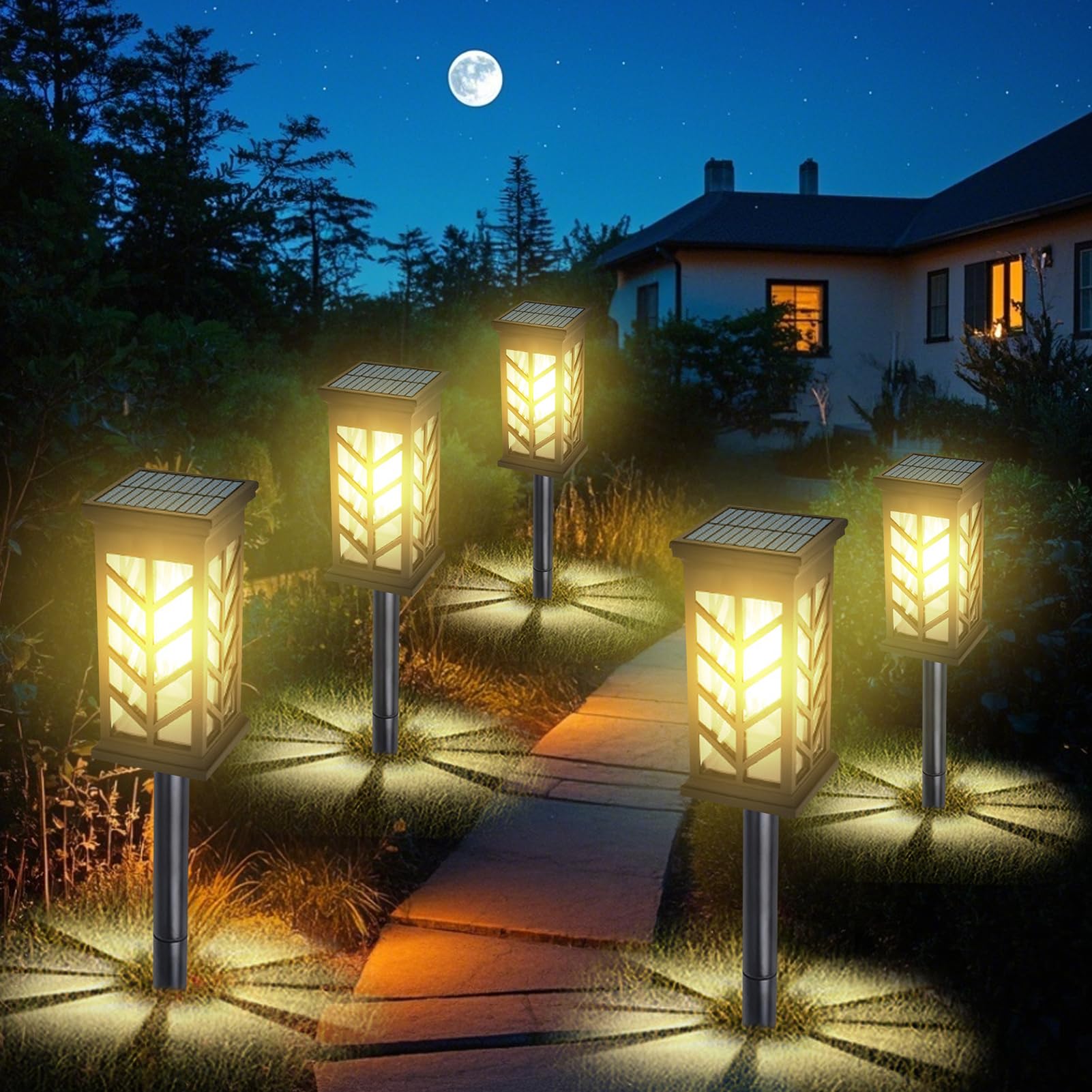 ACAREY Solarleuchten Garten, 4000K Warmweiß Solarlampen, IP65 Wasserdicht Solar Gartenleuchten, Wolfram Licht für Außen, Rasen, Terrasse, Hof (6 Stück)