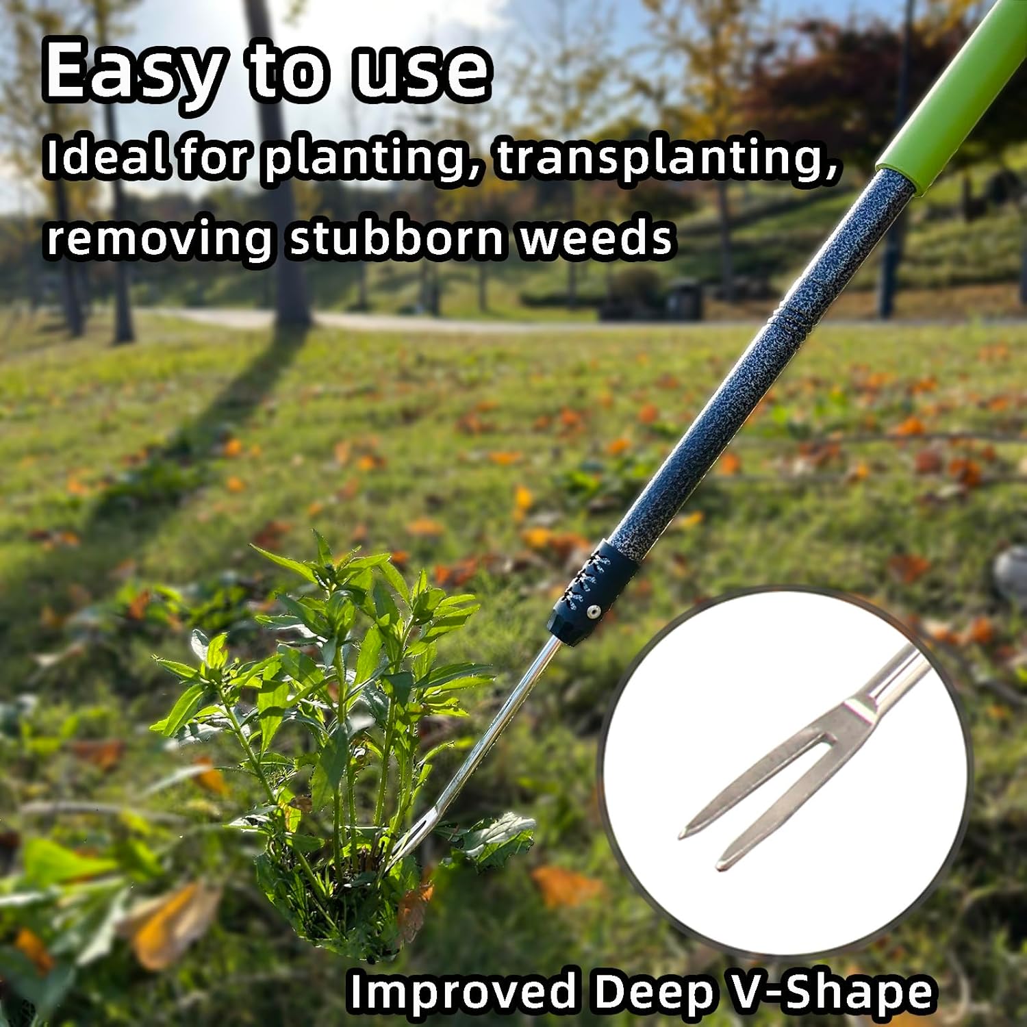 Weed Puller Tool, 48" Long Handle Weeder Puller Tool with Soft Foam Grip, Upgrade V-Shaped Forks Weed Remover Tool for Easy Weed Removal & Deeper Root Digging Gardening Hand Tools