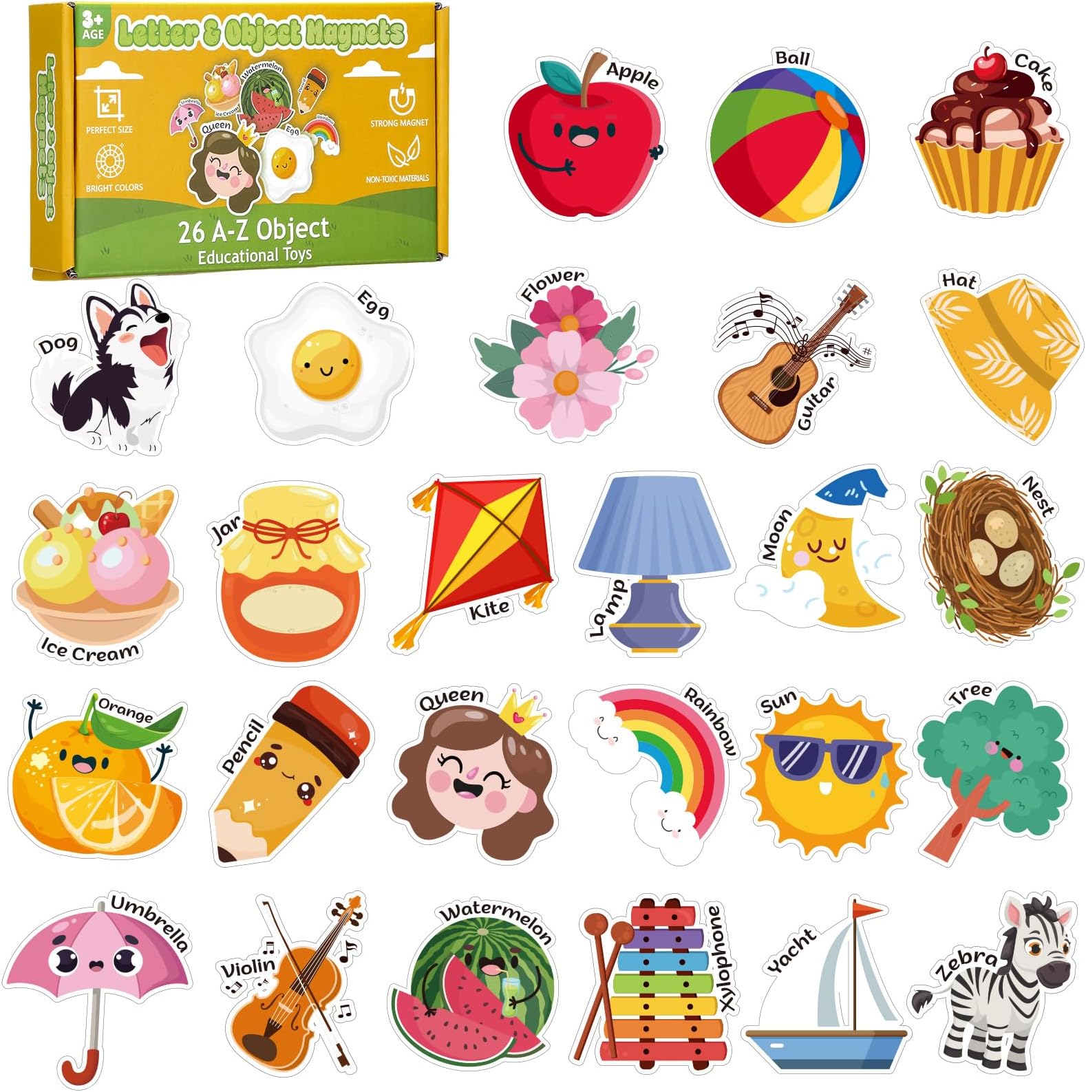 Thboxes 26 A-Z Objects Fridge Magnets for Toddlers,Large Size Colorful Refrigerator Magnets Magnetic Toys Cute Kids Learning Toys Preschool Educational Gifts for Kids Toddlers 3-5