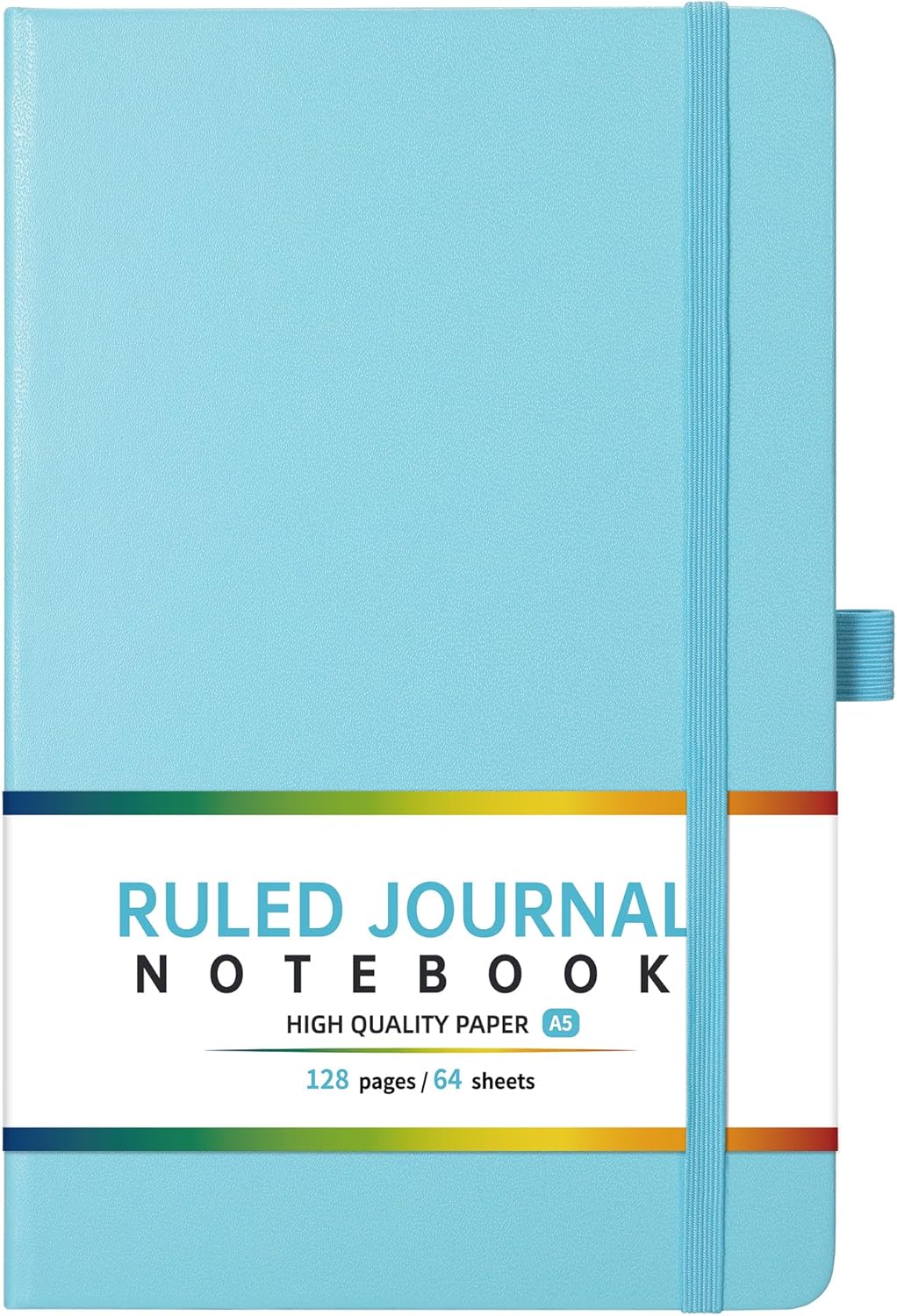 WORPICE Ruled Journal/Notebook - Faux Leather Hardcover Notebook, 5.3 x 8.26, Journal with Thick Paper, Elastic Closure, Inner Pocket - Sky-Blue
