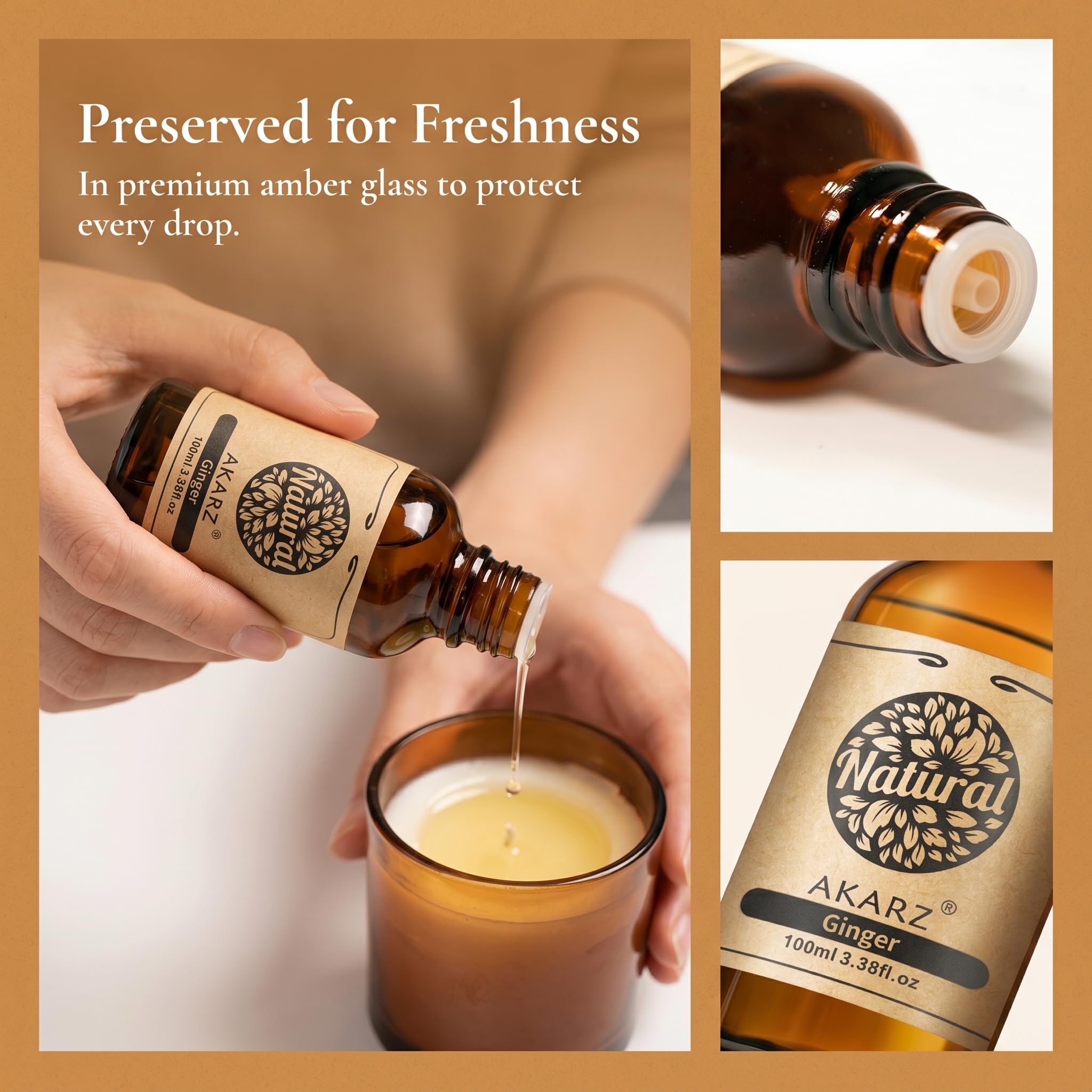 AKARZ 100ml Olejek esencjny z Imbiru - Naturalny olejek aromatyczny do dyfuzorów, lamp aromatycznych i aromatów pomieszczeń