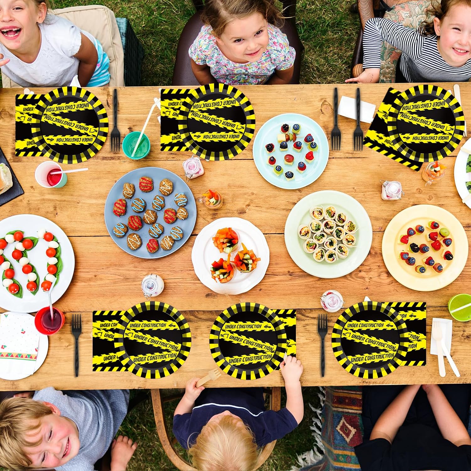 96 Pieces Construction Birthday Party Tableware Set for Dump Truck Party Construction Themed Party Decorations Dessert Paper Plates Napkins Forks for Kids Boys 24 Guests Transportation Party Supplies