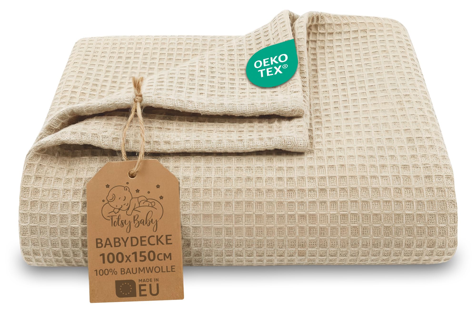 Totsy Baby Coperta neonato cotone a nido d’ape 100x150 cm - Plaid waffle morbido copertina leggera tessuto traspirante telo bambino sottile fasciatura neonati certificazione Oeko-Tex Beige