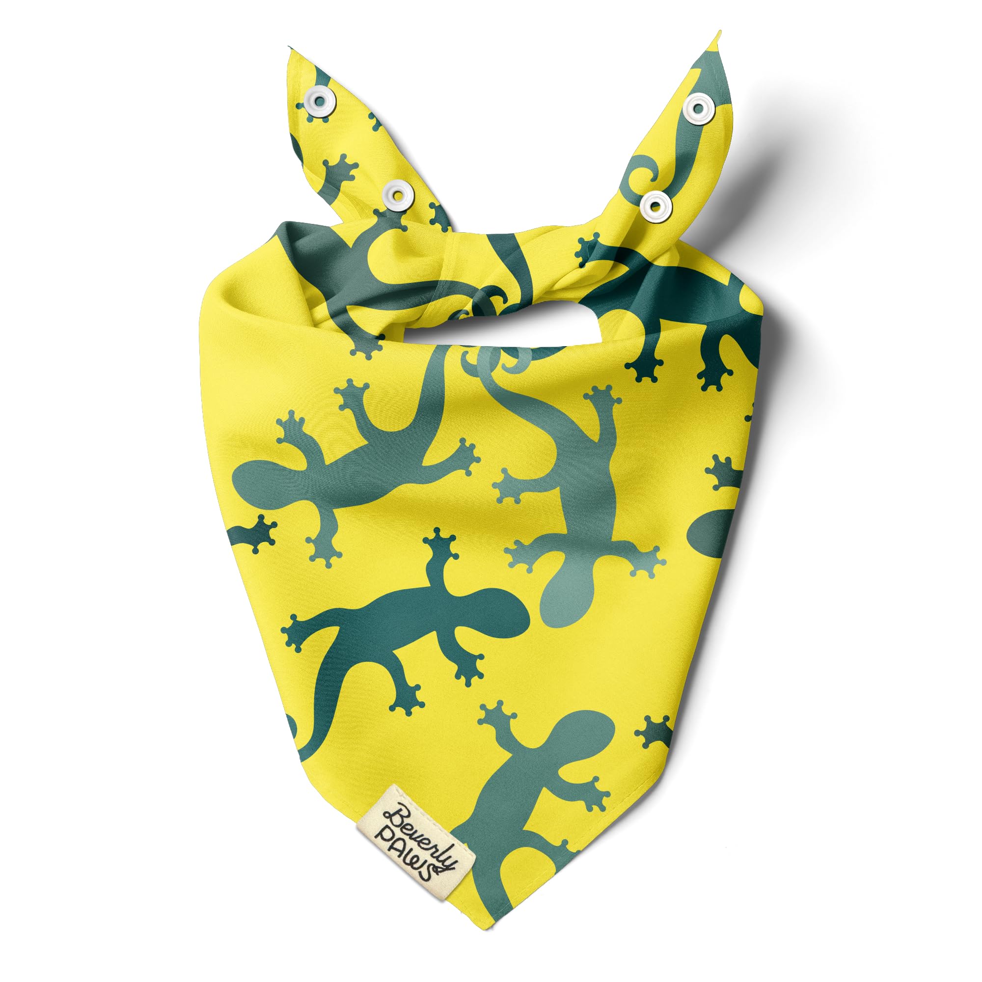 BeverlyPaws Snap-On Dog Bandana for Small Medium Large Pets, Dogs Cats Adjustable Handkerchief Scarf for Girl & Boy, Funny Cute Puppy Apparel & Accessories (Yellow Gecko, Small) — image 1