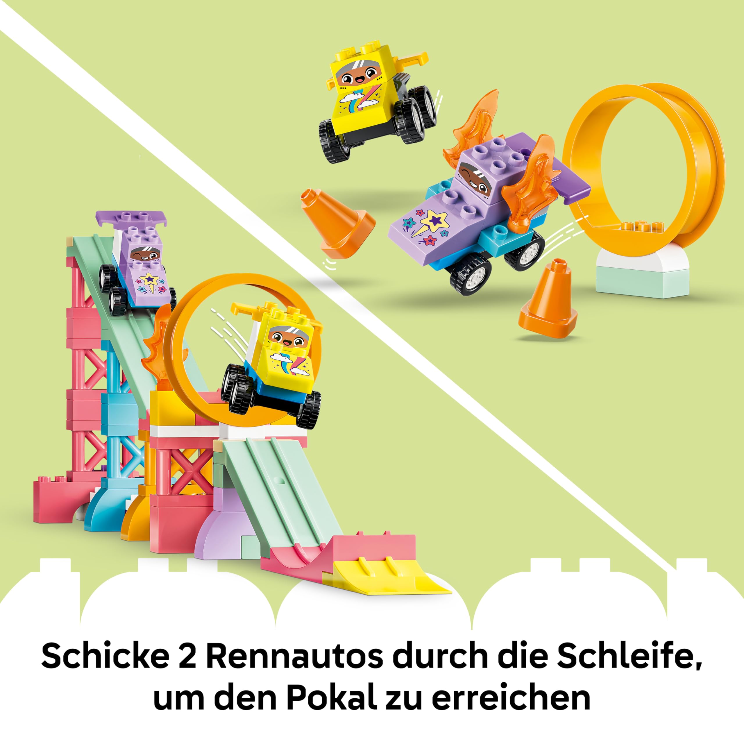LEGO DUPLO Town Kreative Sprungschanzen mit kleinen Flitzern 3-in-1-Set - Lernspielzeug zur Motorik Förderung - Montessori Spielzeug mit 2 Rennwagen - Geschenk für Kleinkinder ab 3 Jahren - 10478