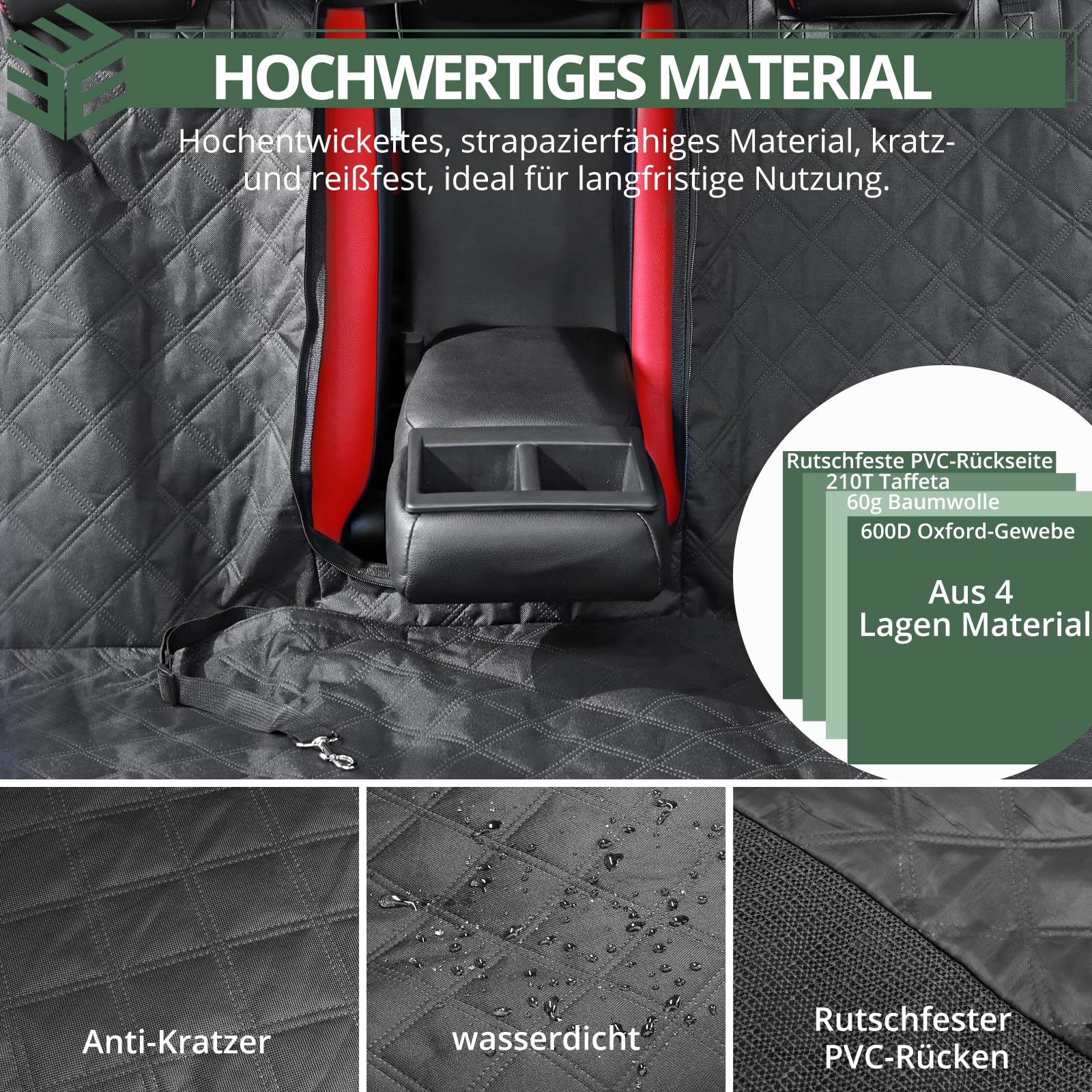 EYPINS Hundedecke Auto Rückbank Kratzfeste, wasserdichte Autoschondecke Hund Rücksitz, rutschfeste, waschbare Hundeschutz Rückbank mit Hundegurt, Innenschutz für Auto LKW SUV| 137x125cm| Universal