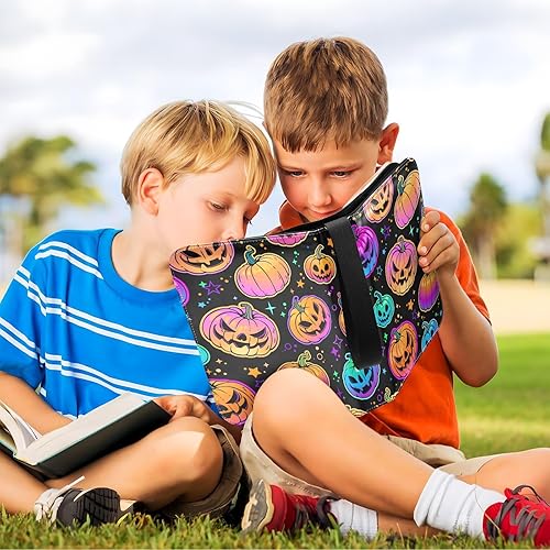 Miniatura 6 de Carpeta de tarjetas de calabaza de neón de Halloween, 4 bolsillos, con 50 fundas con cremallera, para 400 tarjetas, 3 anillos, para tarjetas de