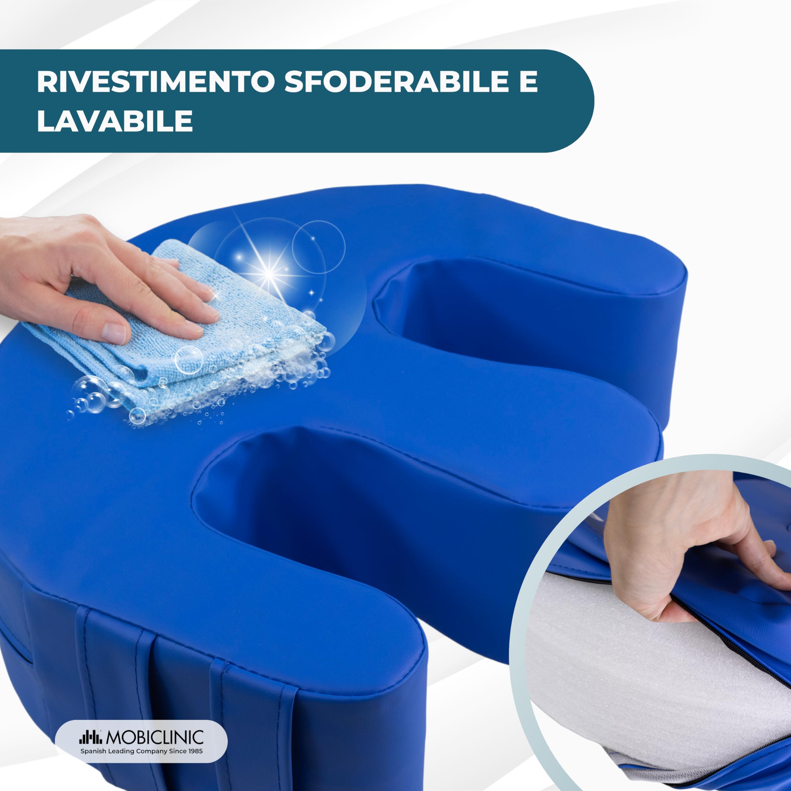 Mobiclinic®, Cuscino rotante per persone allettate, Antidecubito, Schiuma, Maniglie per cambio postura, Forma a U, Fodera Impermeabile Lavabile, Base Antiscivolo, 50x40,5x12 cm, 100 kg, Folk