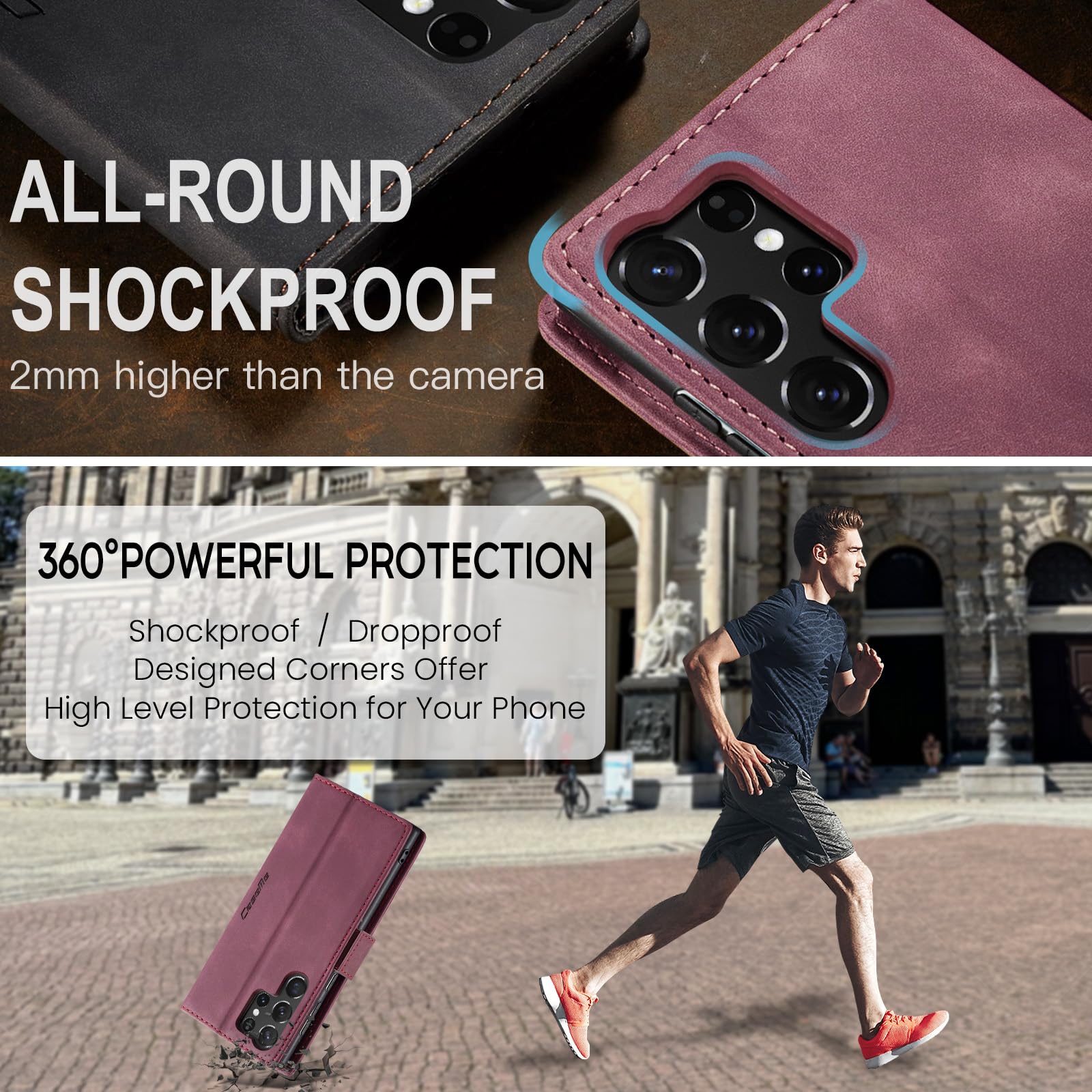 Azororo Cover per Samsung Galaxy S25 Ultra 5G, Premium PU Pelle Custodia, Magnetica Carta Fessura Portafoglio Case, Flip Cavalletto Custodia per Samsung Galaxy S25 Ultra- Vino Rosso