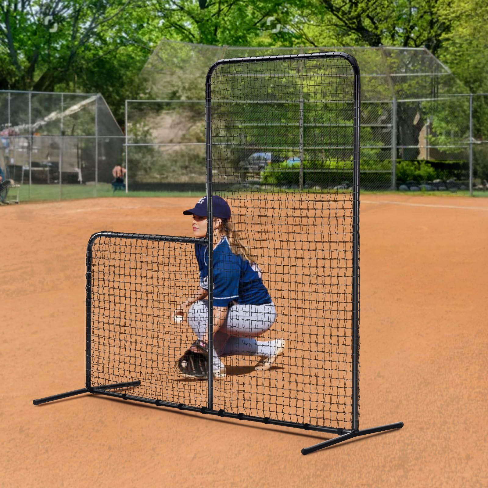 VEVOR Baseball L-Type Batting Cage Net 84" x 38" x 84" Safety Umbrella, Portable Baseball Softball Net with Carry Bag & Ground Stakes