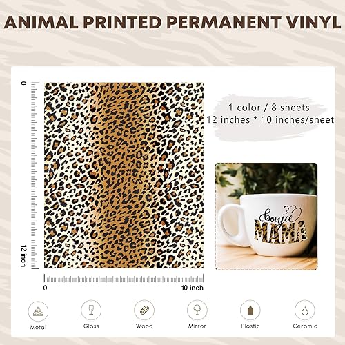 Miniatura 108 de Tintnut Vinilo permanente – 10 hojas de 12 x 10 pulgadas, hojas de vinilo adhesivo permanente de leopardo arcoíris, vinilo adhesivo permanente