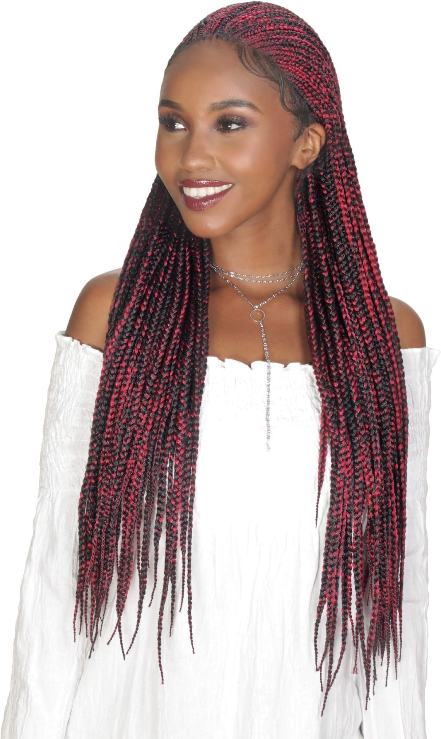 Zury Sis Synthetic Diva Braid Lace Front Wig - FULANI BOX 30" (1B Off Black)