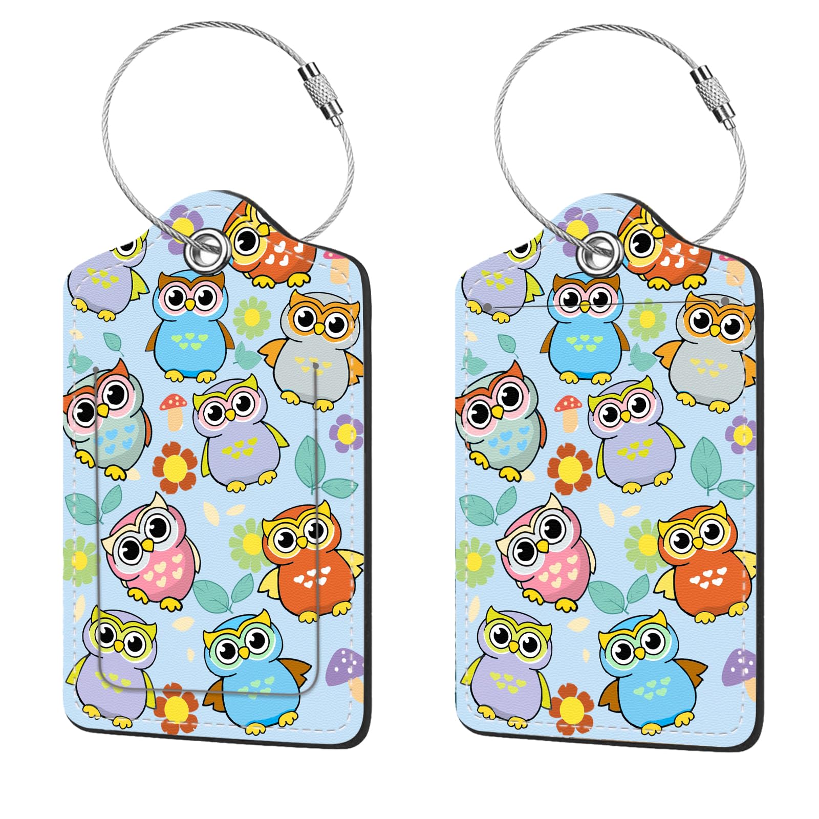 2 Pcs Luggage Tags for Suitcase, Cute Unique PU Leather Travel Bag Tag with Privacy Cover ID Label Address Card and Durable Metal Ring Suitable for