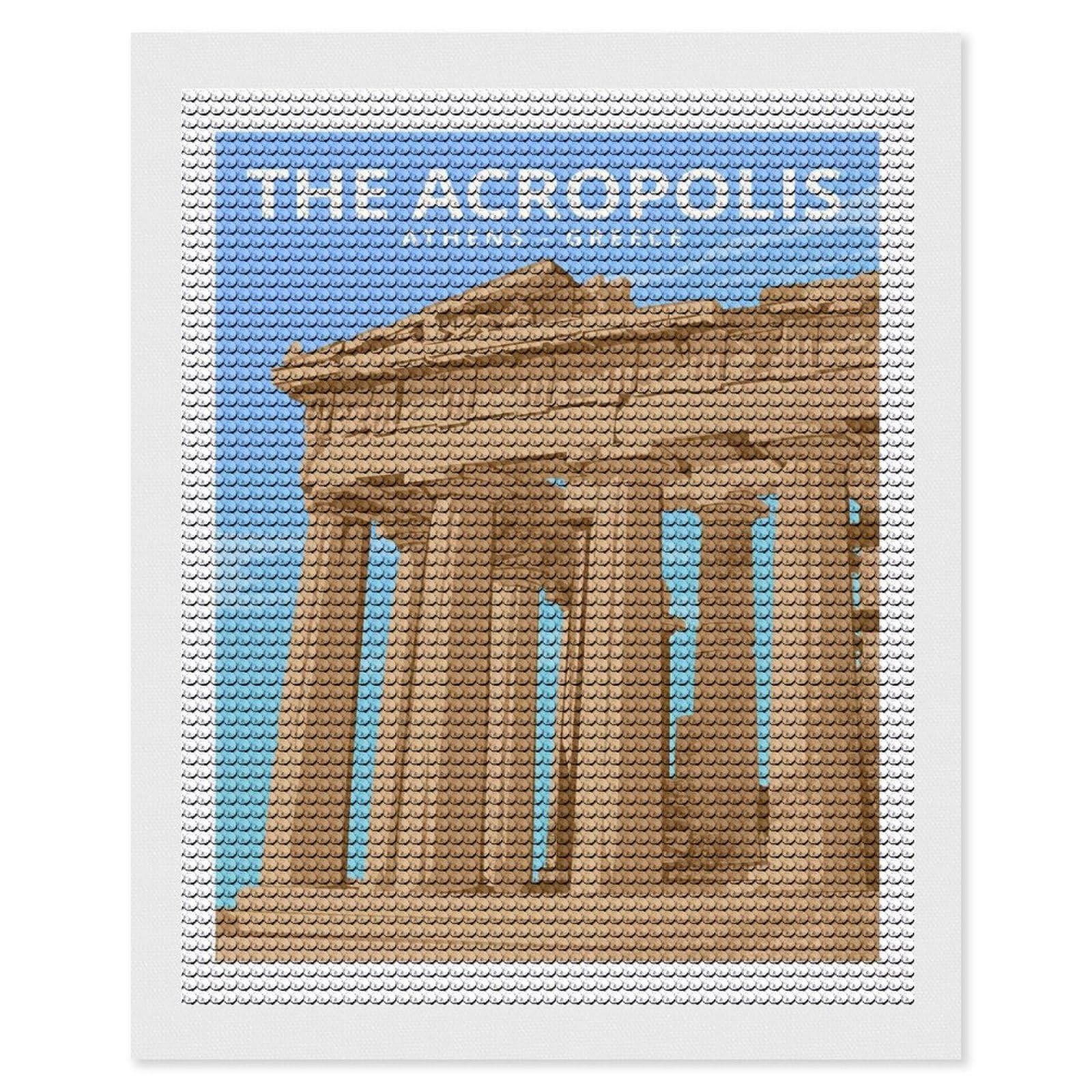 Junmoney Acropolis Athens Greece Diamond Painting Canvas Set 16"x20", for Adults, Decorate Your Room, Festive Craft Gift, Office Decor