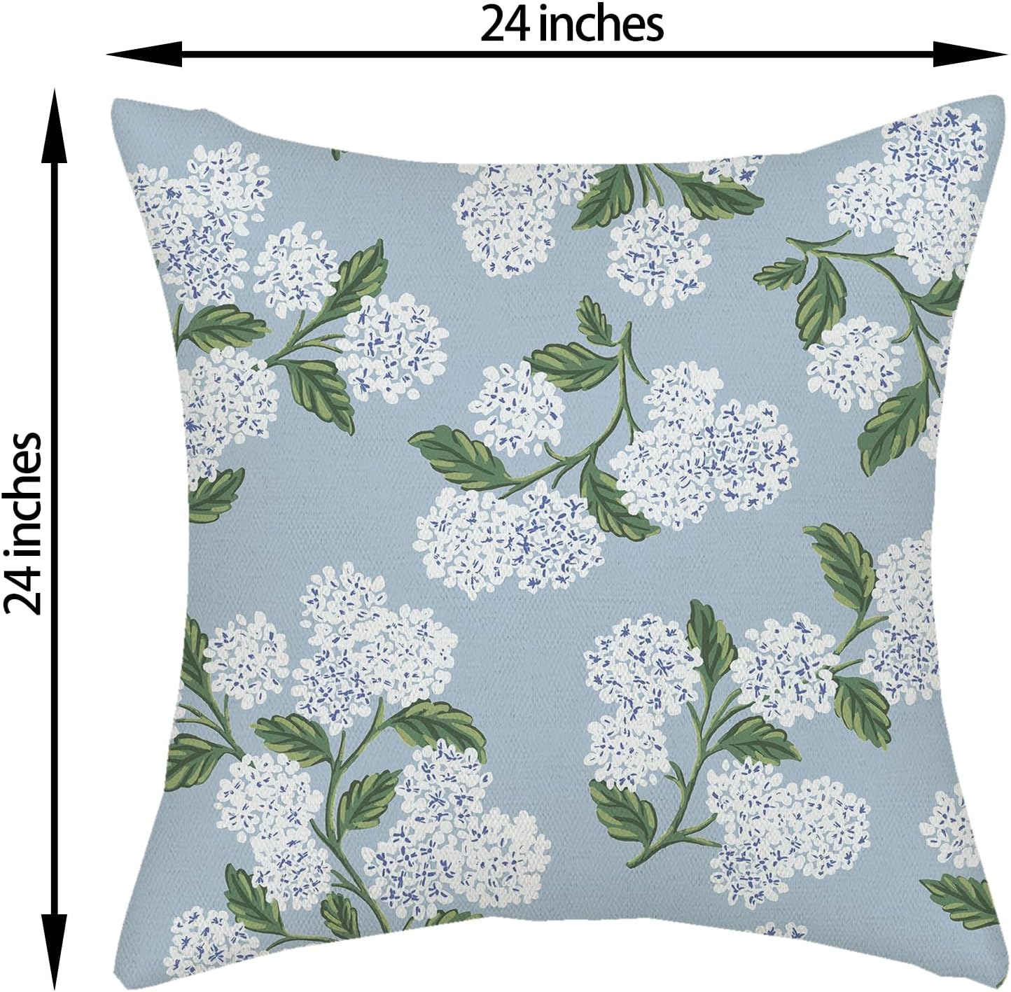 Light Blue Pillow Covers 24x24 Inch 2 Pcs Blue Green Hydrangea Flower Decor Throw Pillows Vintage Floral Seasonal Spring Summer Outdoor Decoration Pillowcase Linen Cushion Cover for Couch Sofa