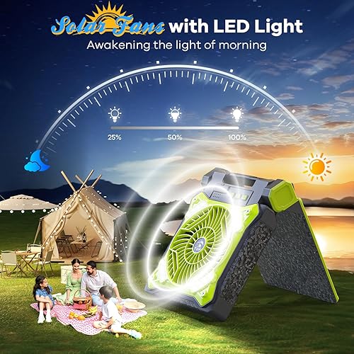 Miniatura 5 de Ventilador de camping con energía solar de 25000 mAh, ventilador de viaje portátil con batería recargable con linterna LED, esenciales de playa para