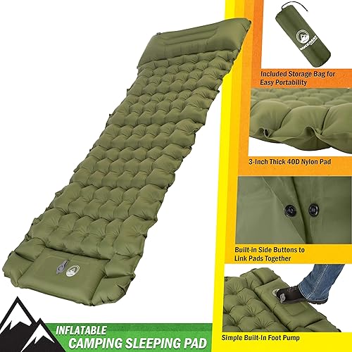 Miniatura 10 de Wakeman Colchoneta para dormir para camping, colchoneta inflable con bomba de pie incorporada, colchón impermeable para campamento, equipo de