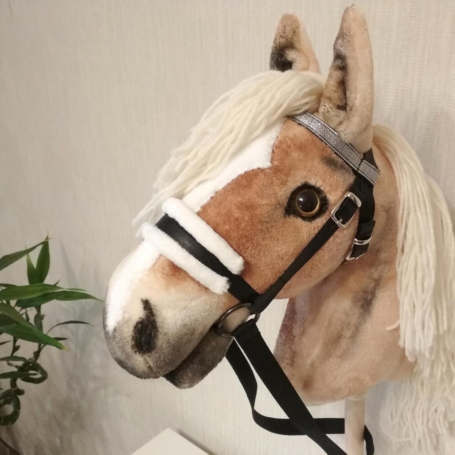 Hobby Horse Set Haflinger A3 with Bridle and Red Halter - Realistic Hobbyhorse for Kids 4-12 Years