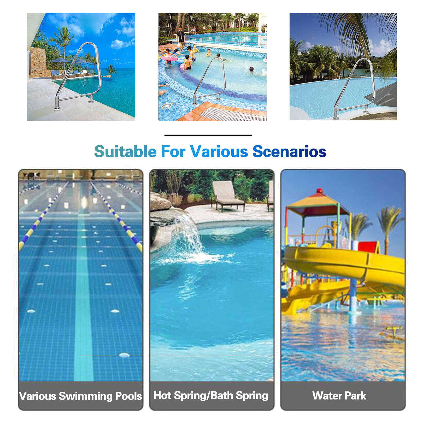 Pasamanos de Seguridad para Piscina Pasamanos de Piscina Pasamanos de Piscina para Piscinas enterradas con Base de Montaje rápido Material Inoxidable