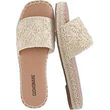 CUSHIONAIRE Bolero Sandals for Women, Woven Raffia Slide with Jute Sole, Floral Straw Detail and Memory Foam