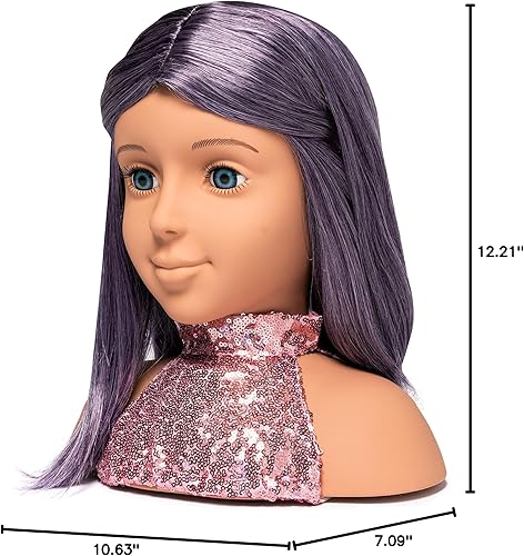 Miniatura 11 de I'm A Stylist Styling Head Deluxe Lola - Cabeza de maniquí de muñeca, peluca intercambiable, pelo morado de fibra sintética incluye pestañas