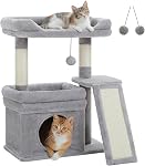 PAWZ Road Small Cat Tree for Indoor Cats, Cat Tower with Natural SIsal Scratching Posts & Ladder, Cat Condo, Cozy Top Perch, Furr Hanging Balls, Beige