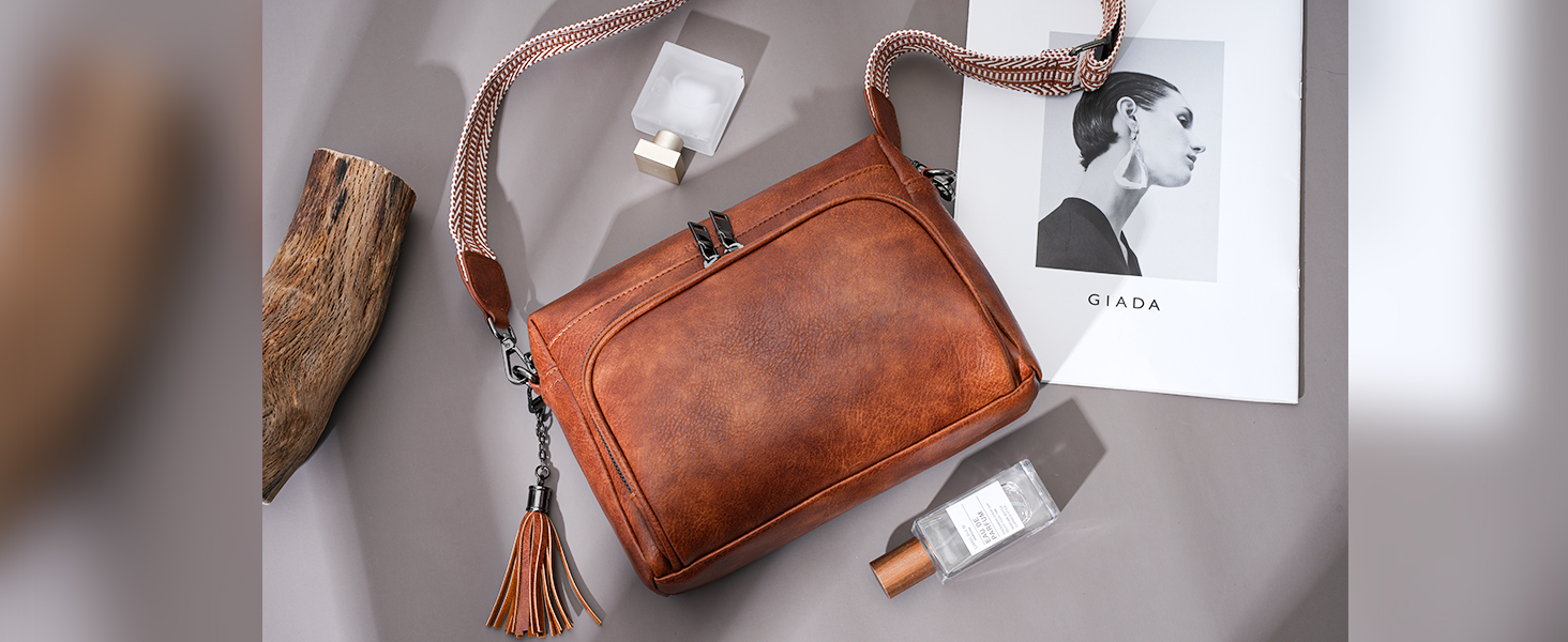 KITEVIUN Women's Vegan Leather Crossbody Bag - Lightweight With Adjustable Guitar Strap, Multiple Pockets - View #8