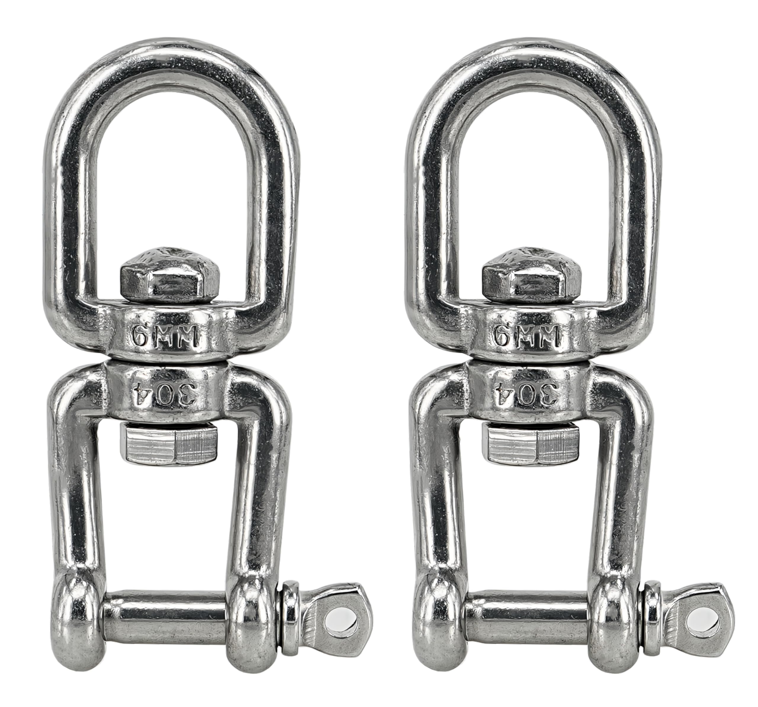MAMDAFAON 2PCS 1/4"(M6) Eye x Jaw Swivel Anchor Connector Clevis Double Shackle,304 Stainless Steel