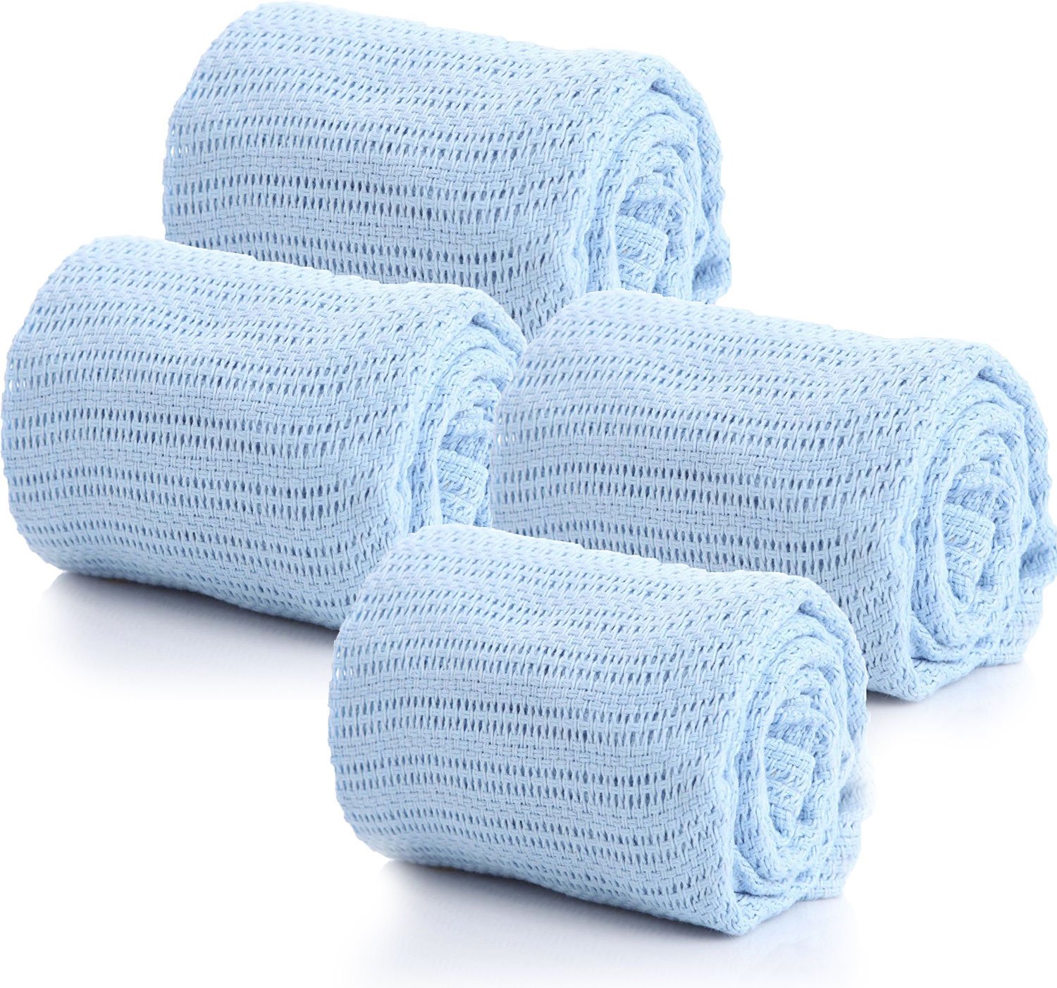 First StepsCellular Blanket Pram Travel 70x90cm Soft 100% Pure Cotton Machine Washable - Pack of 4 Blue