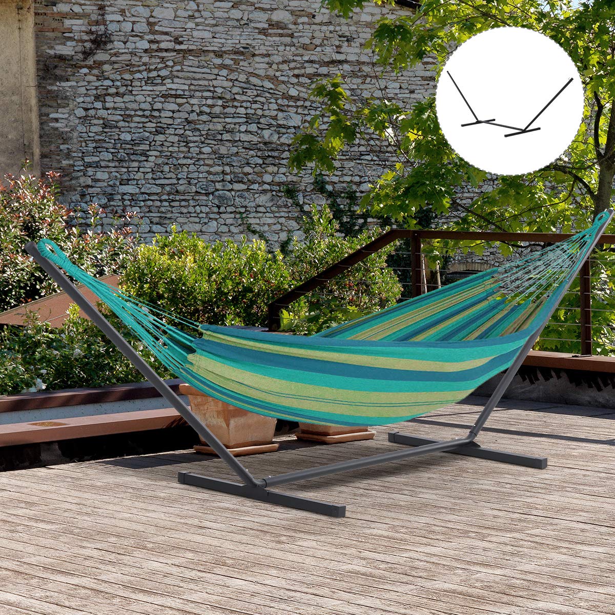 Outsunny Support Pied de hamac Structure Robuste métal époxy Noir 3,60L x 0,92l x 1,12H m