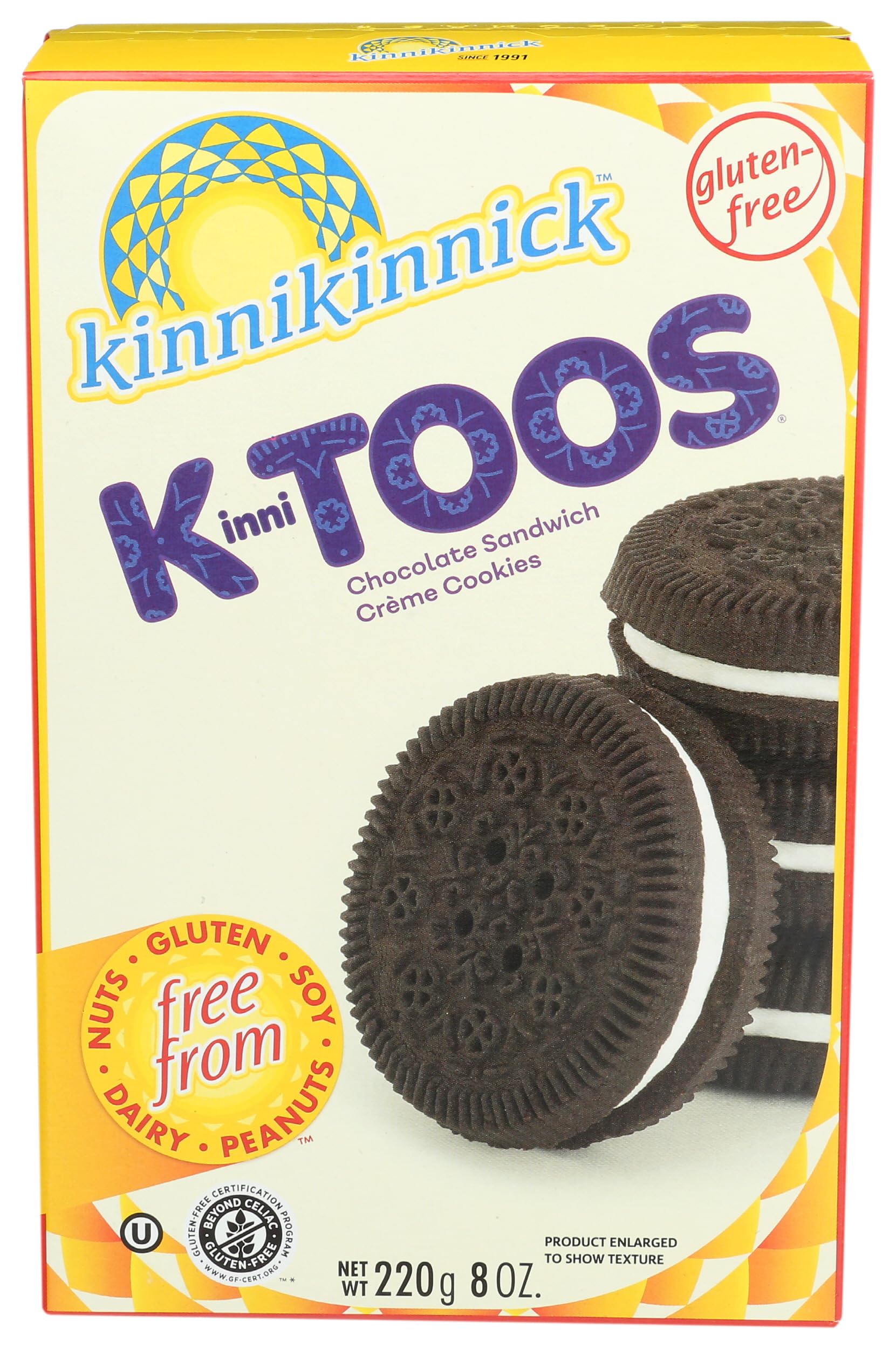 KinniTOOS Chocolate Sandwich Cream Cookies - Gluten Free and Allergy Friendly, Vegan Cookies - 8 oz. Box