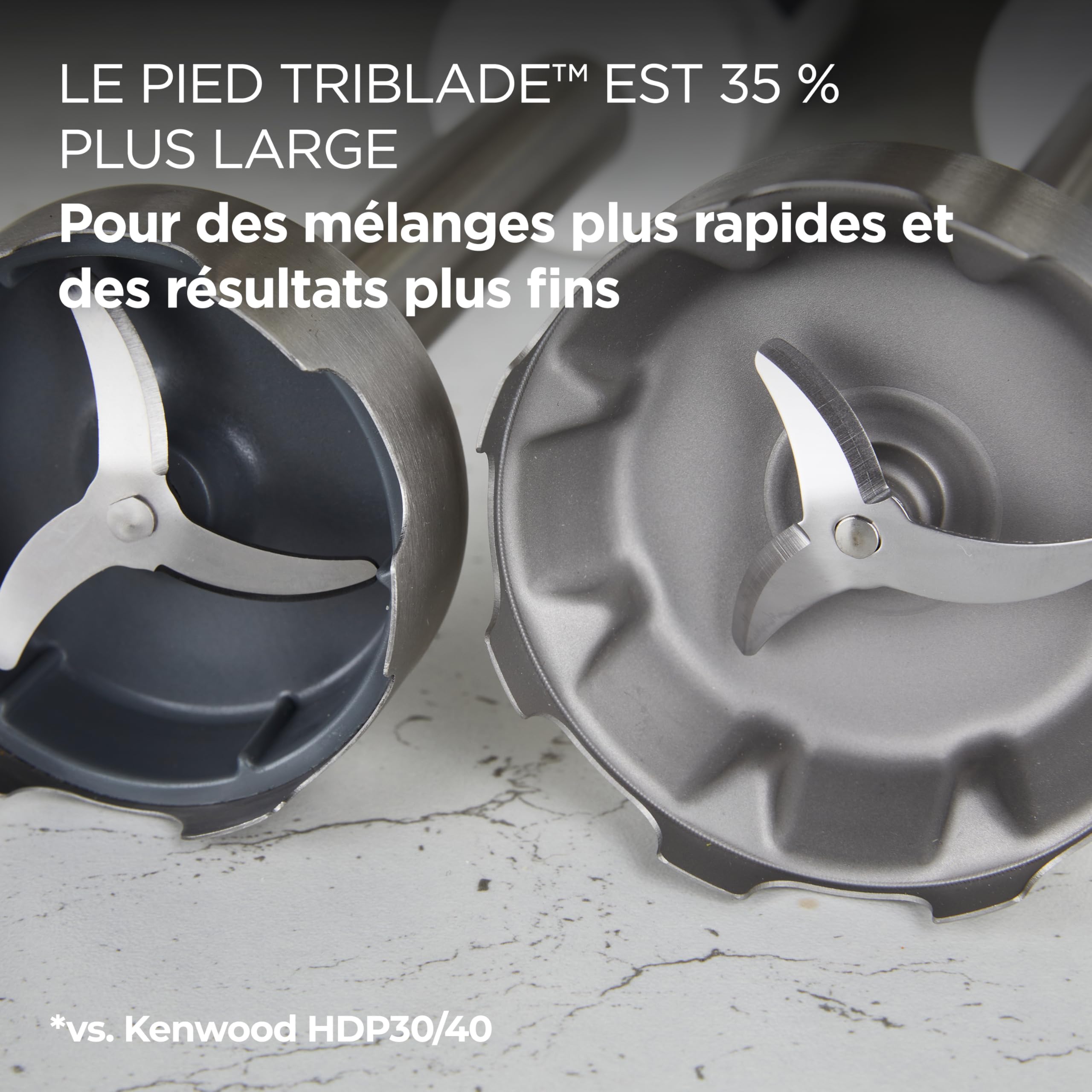 Kenwood HBM60.007GY, Mixeur Plongeant avec accessoires fouet en métal, bécher avec bec verseur, presse-purée métallique, 2 vitesses, 1000W, système Triblade, Tige XL, poignée SureGrip