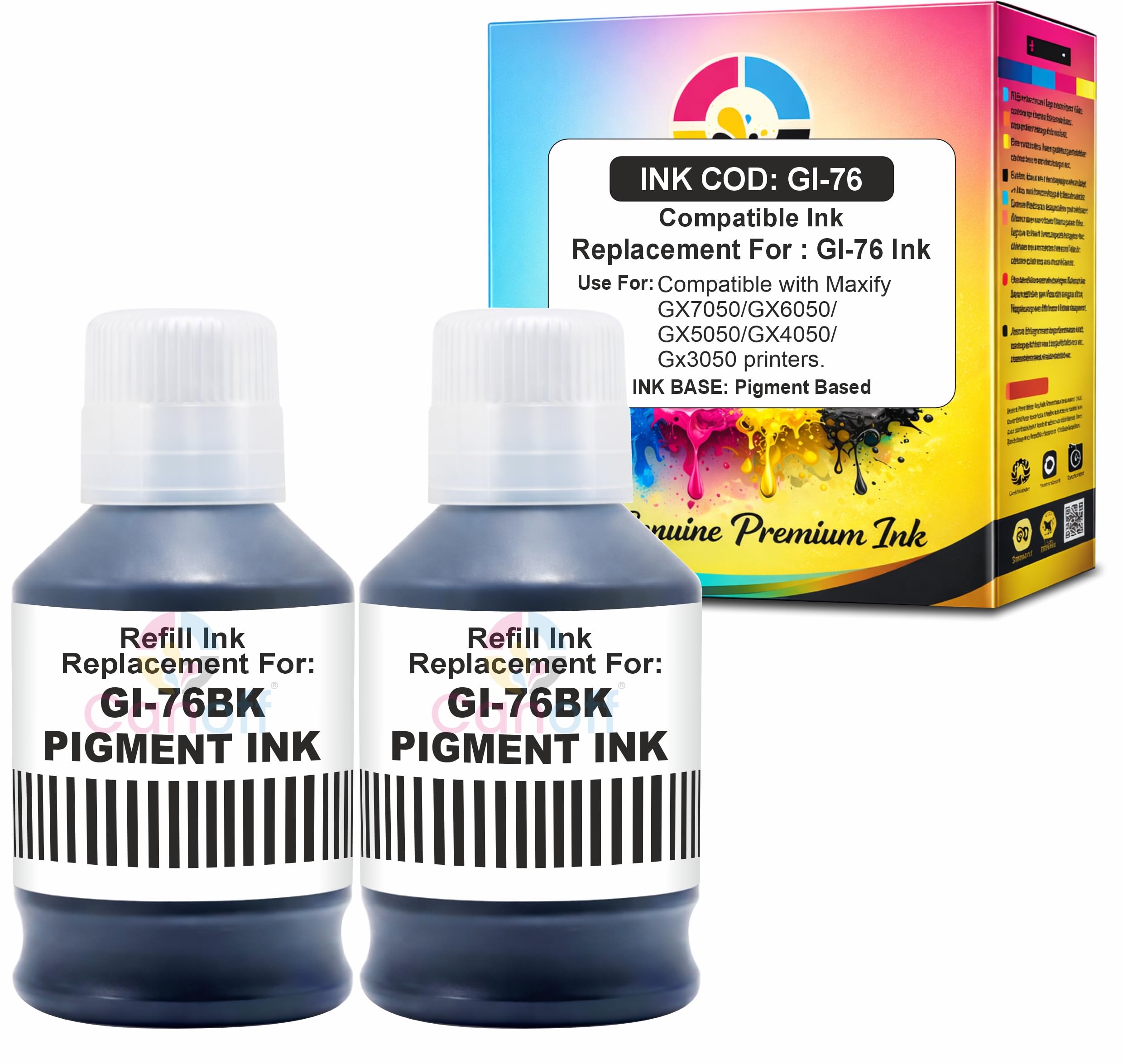 CANOFF GI 76 Black Pigment Refill Ink Compatible Ink Bottle Replacement for Cano:n MAXIFY GX7050 GX6050 GX5050 GX4050 GX3050 Printers Pigment Ink for Sharp Prints 2pcs.-picture-36